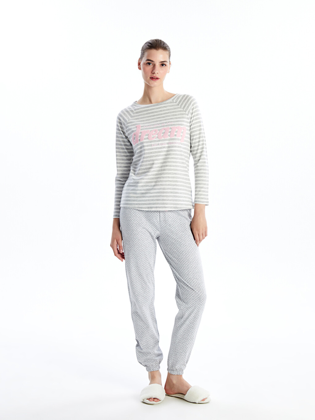 Crew Neck Printed Long Sleeve Women's Pyjama Set-1