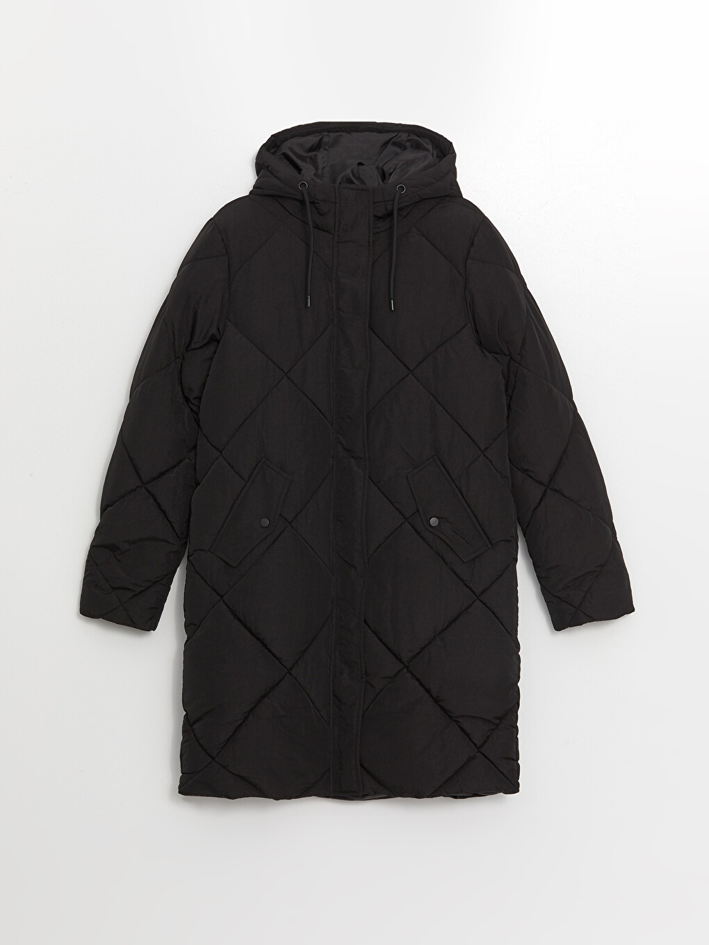Hooded Flat Long Sleeve Pocket Detail Thick Women's Inflatable Coat-6