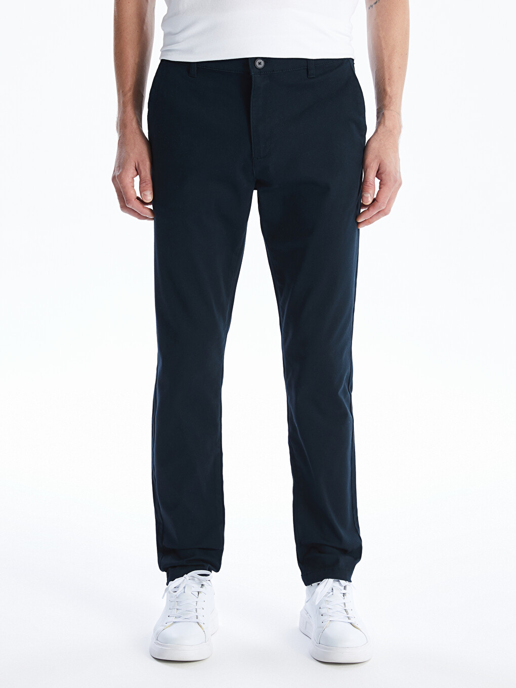 Lacivert Dar Kalıp Erkek Chino Pantolon-5