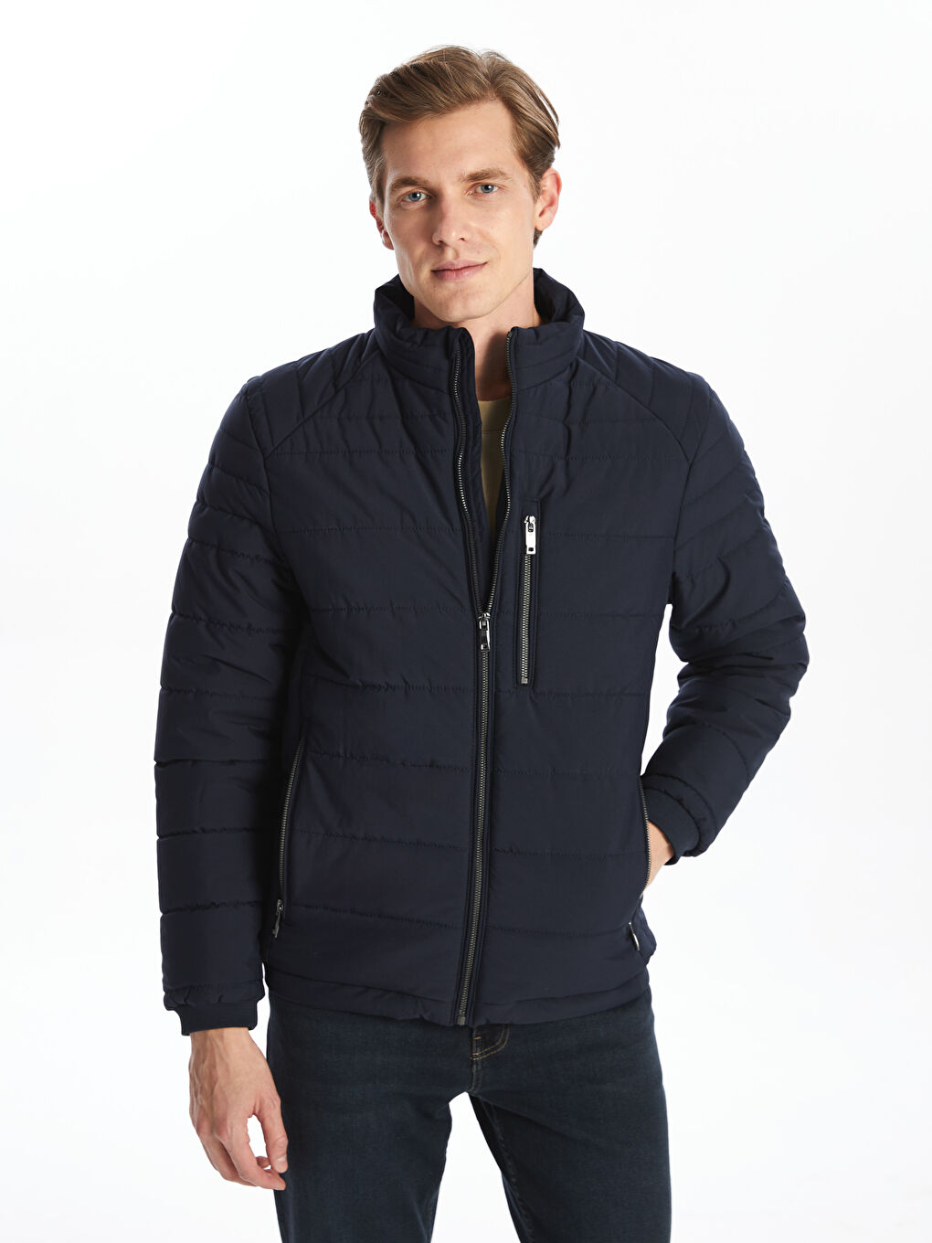 Standard Fit Funnel Neck Men's Puffer Coat -S30866Z8-RFD