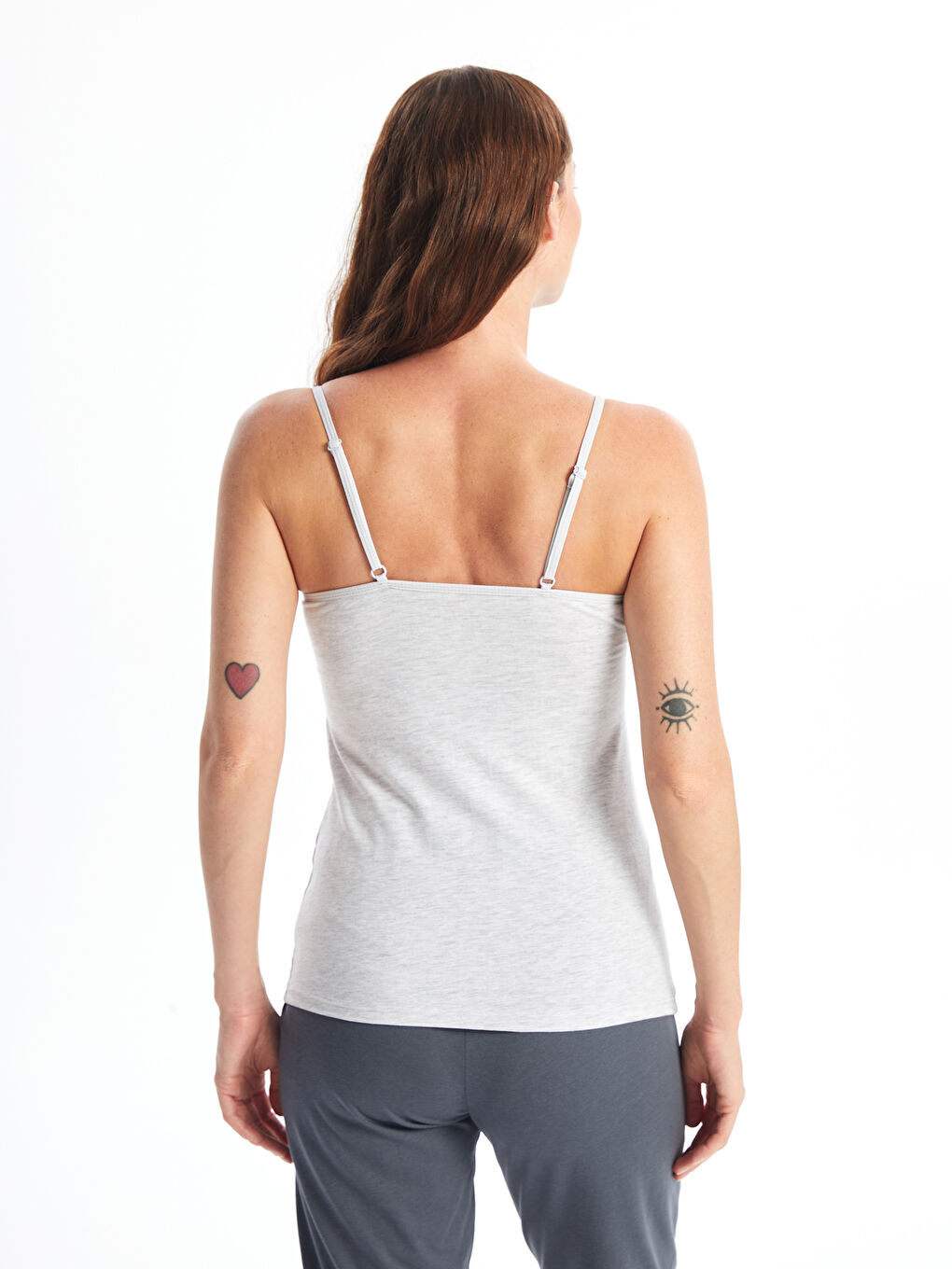 Gri U Yaka Düz Askılı Kadın Kuplu Atlet-3