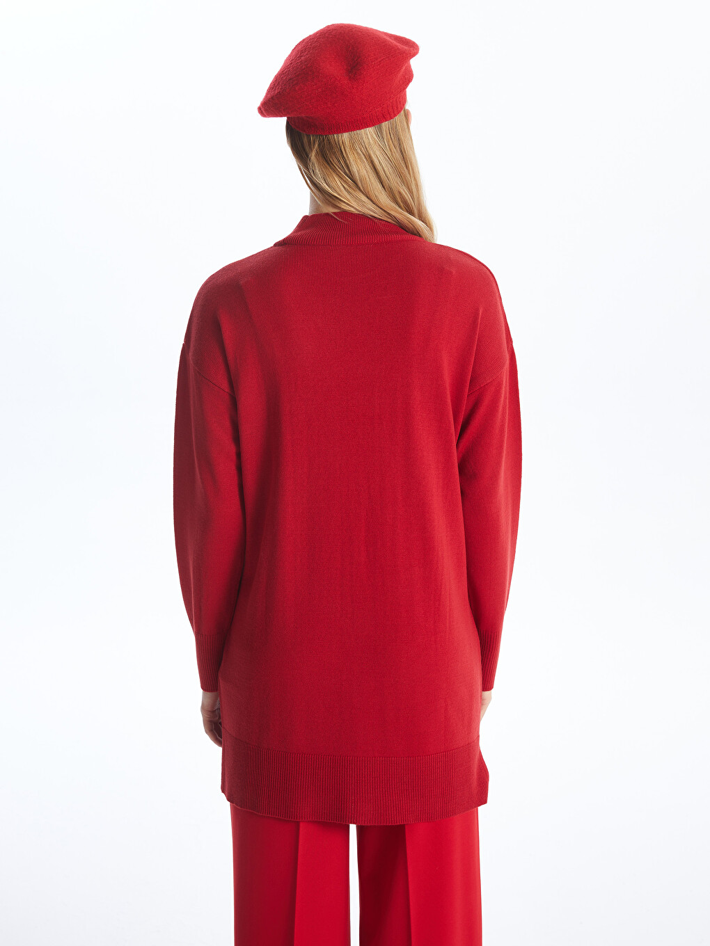 Half Turtleneck Plain Long Sleeve Women's Knitwear Tunic-8