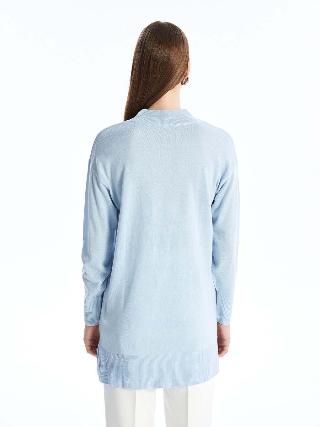 Half Turtleneck Plain Long Sleeve Women's Knitwear Tunic-3