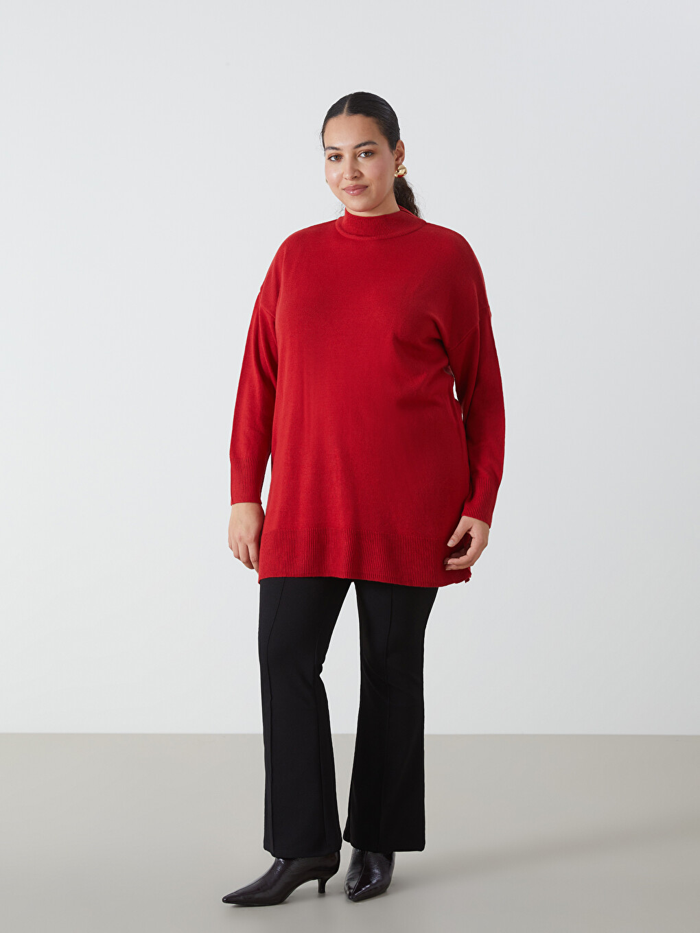 Half Turtleneck Plain Long Sleeve Women's Knitwear Tunic-3
