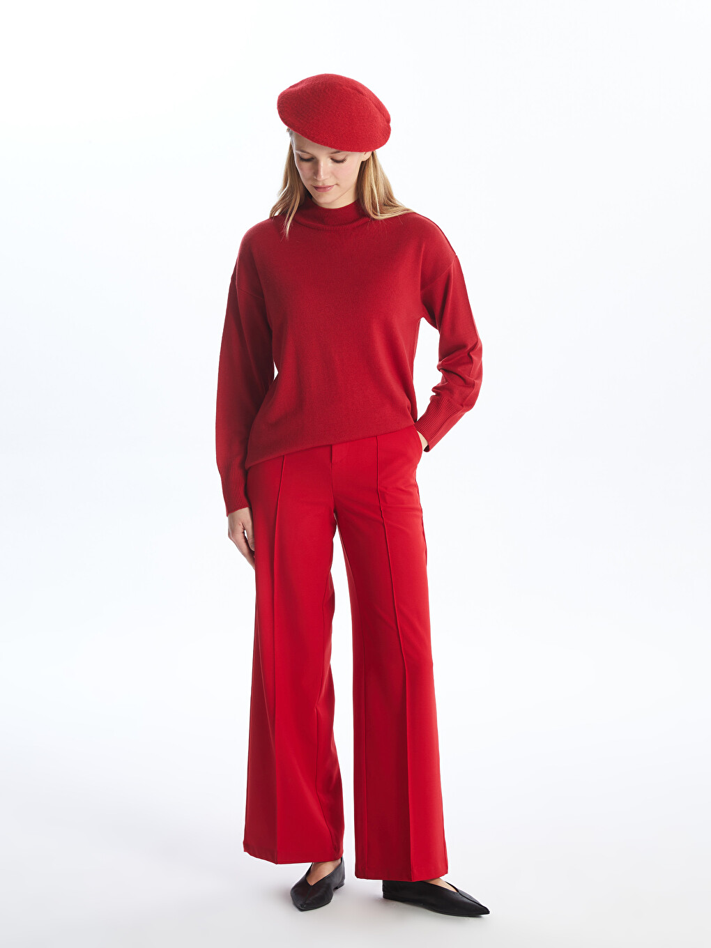 Half Turtleneck Plain Long Sleeve Women's Knitwear Tunic-4