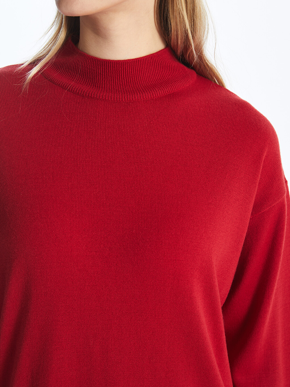 Half Turtleneck Plain Long Sleeve Women's Knitwear Tunic-6