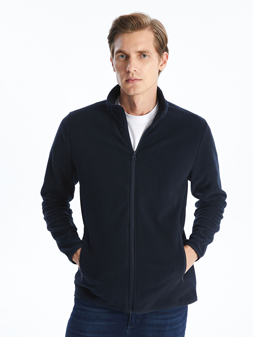 Funnel Neck Long Sleeve Men's Polar Cardigan