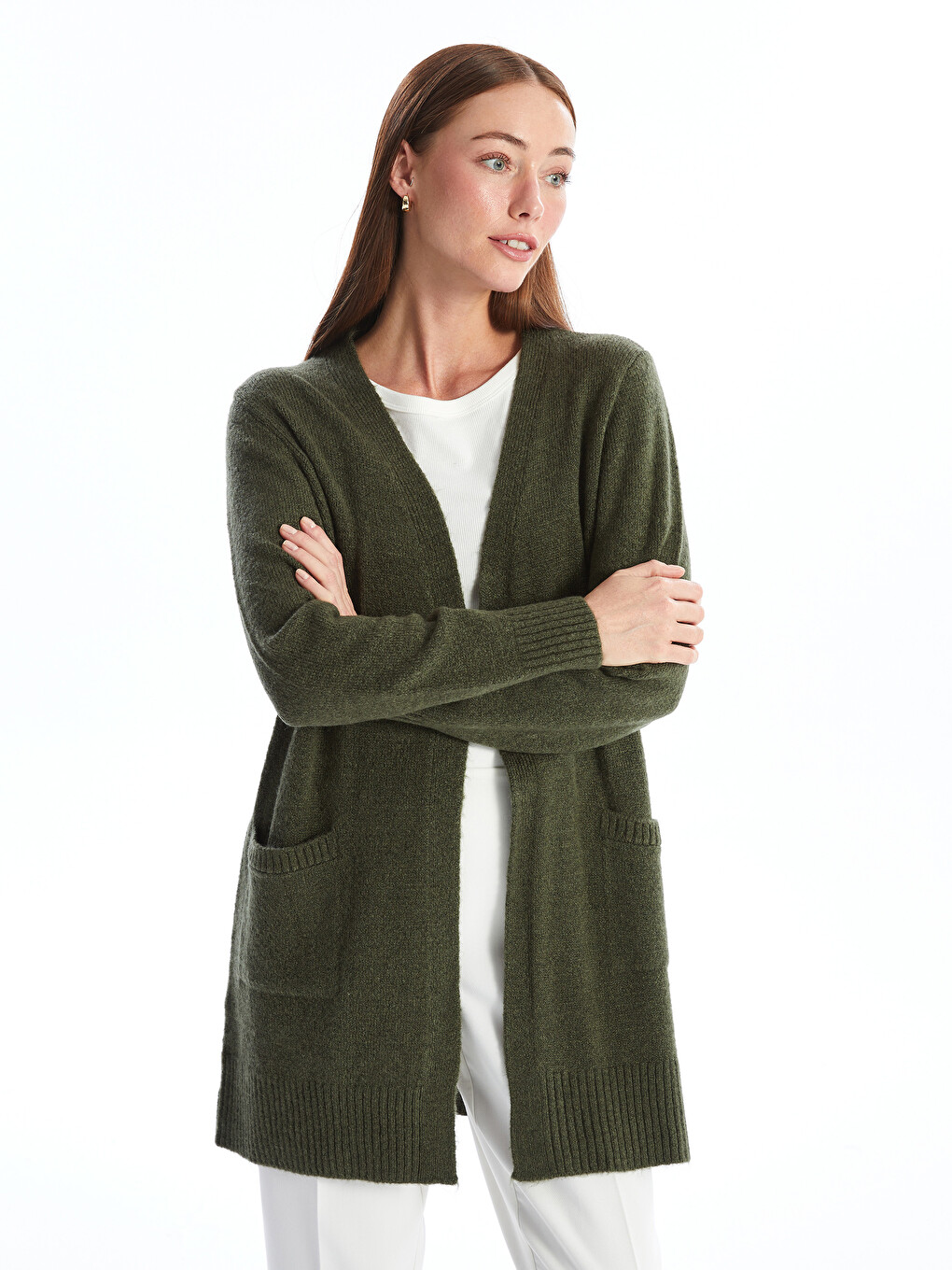 Shawl Collar Plain Long Sleeve Women's Knitwear Cardigan