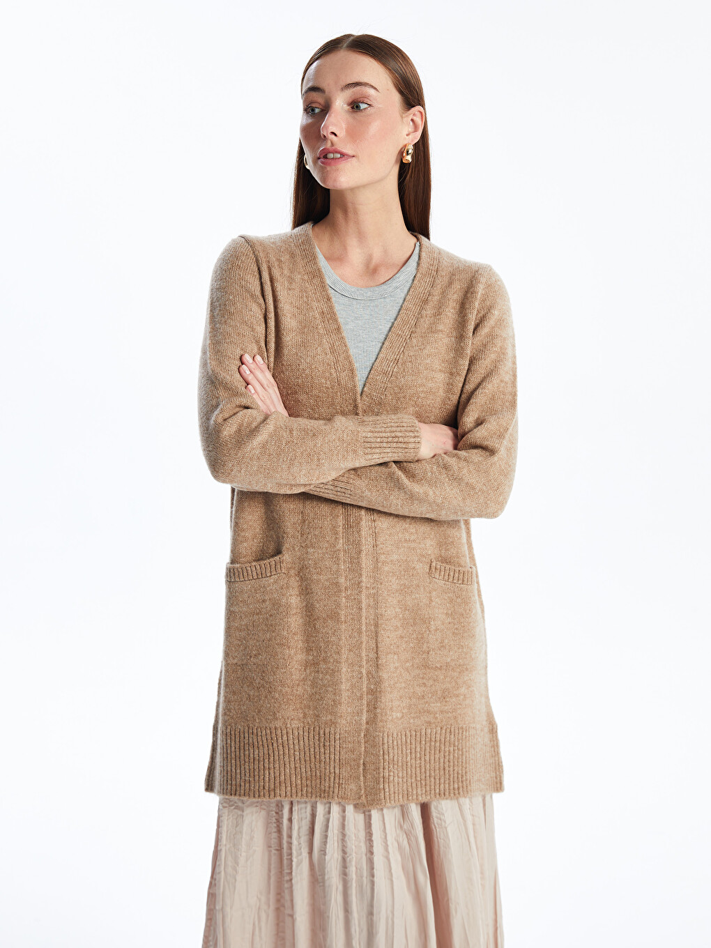 Shawl Collar Plain Long Sleeve Women's Knitwear Cardigan