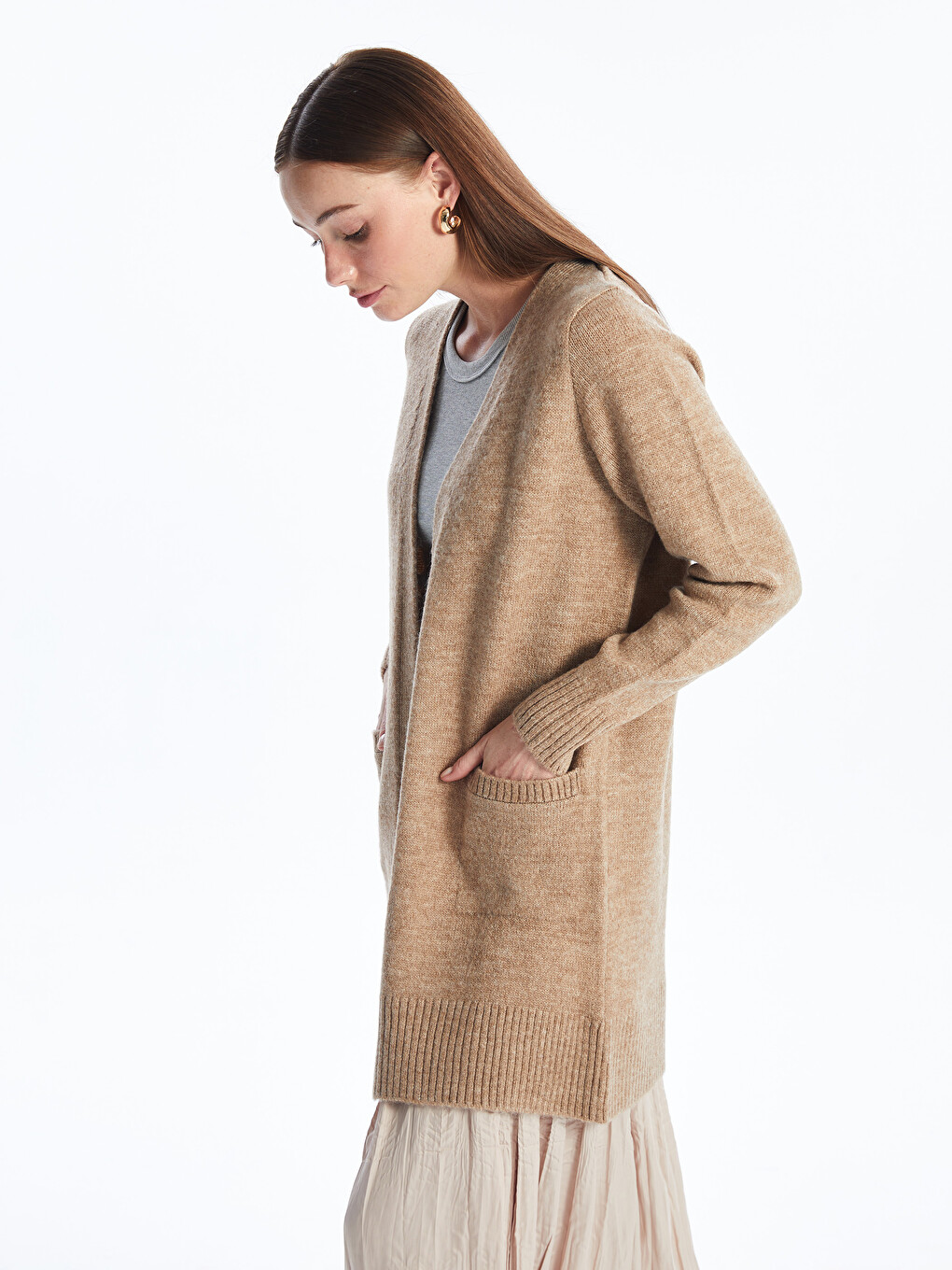 Shawl Collar Plain Long Sleeve Women's Knitwear Cardigan-1