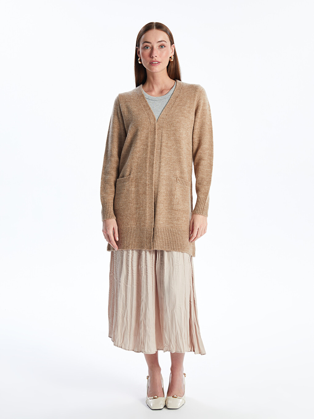 Shawl Collar Plain Long Sleeve Women's Knitwear Cardigan-2