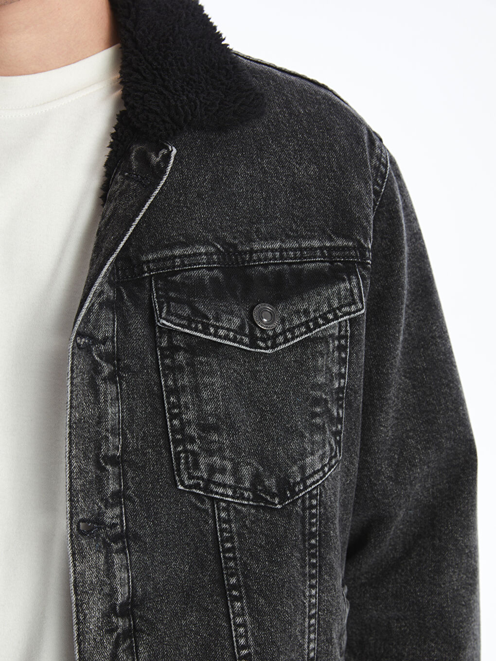 Siyah Rahat Kalıp Gömlek Yaka Erkek Jean Mont-2