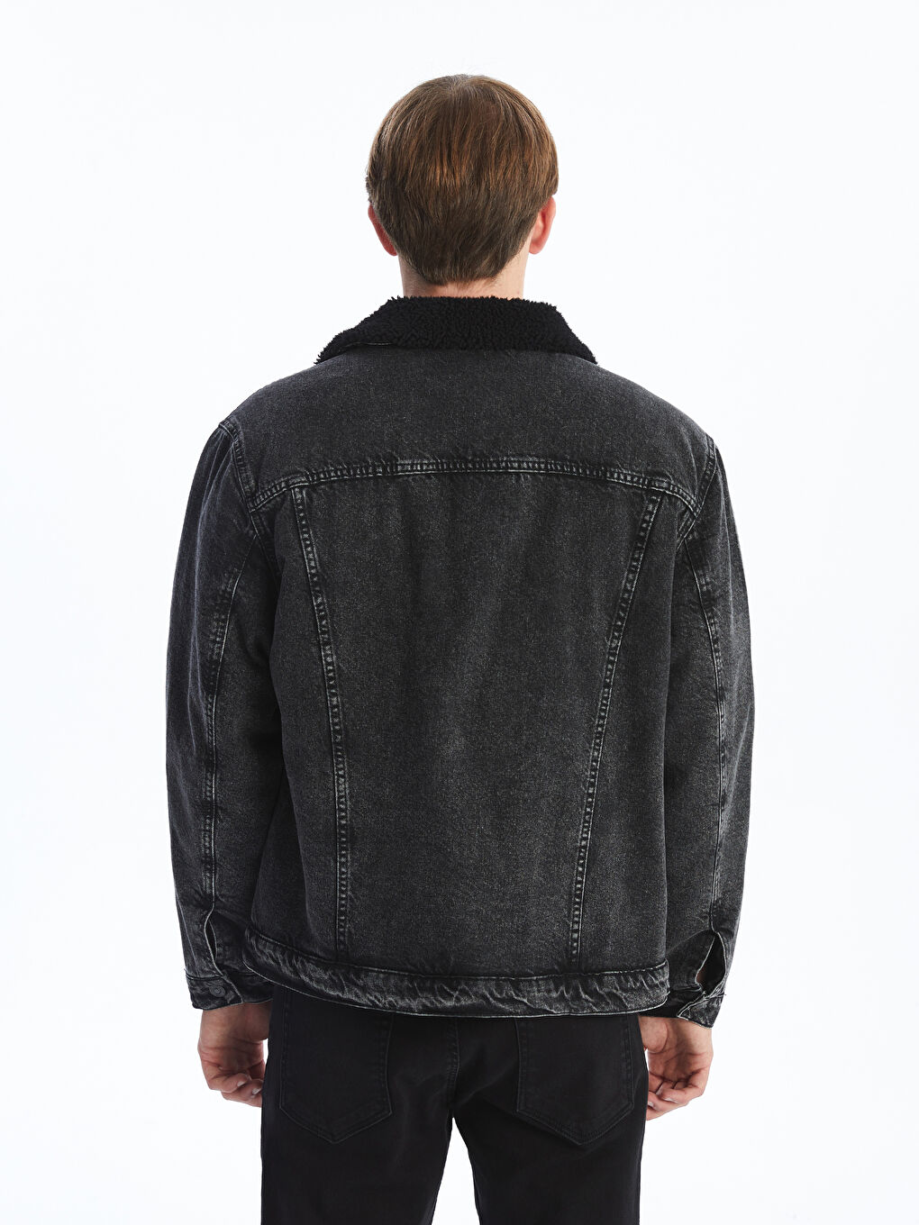 Siyah Rahat Kalıp Gömlek Yaka Erkek Jean Mont-4