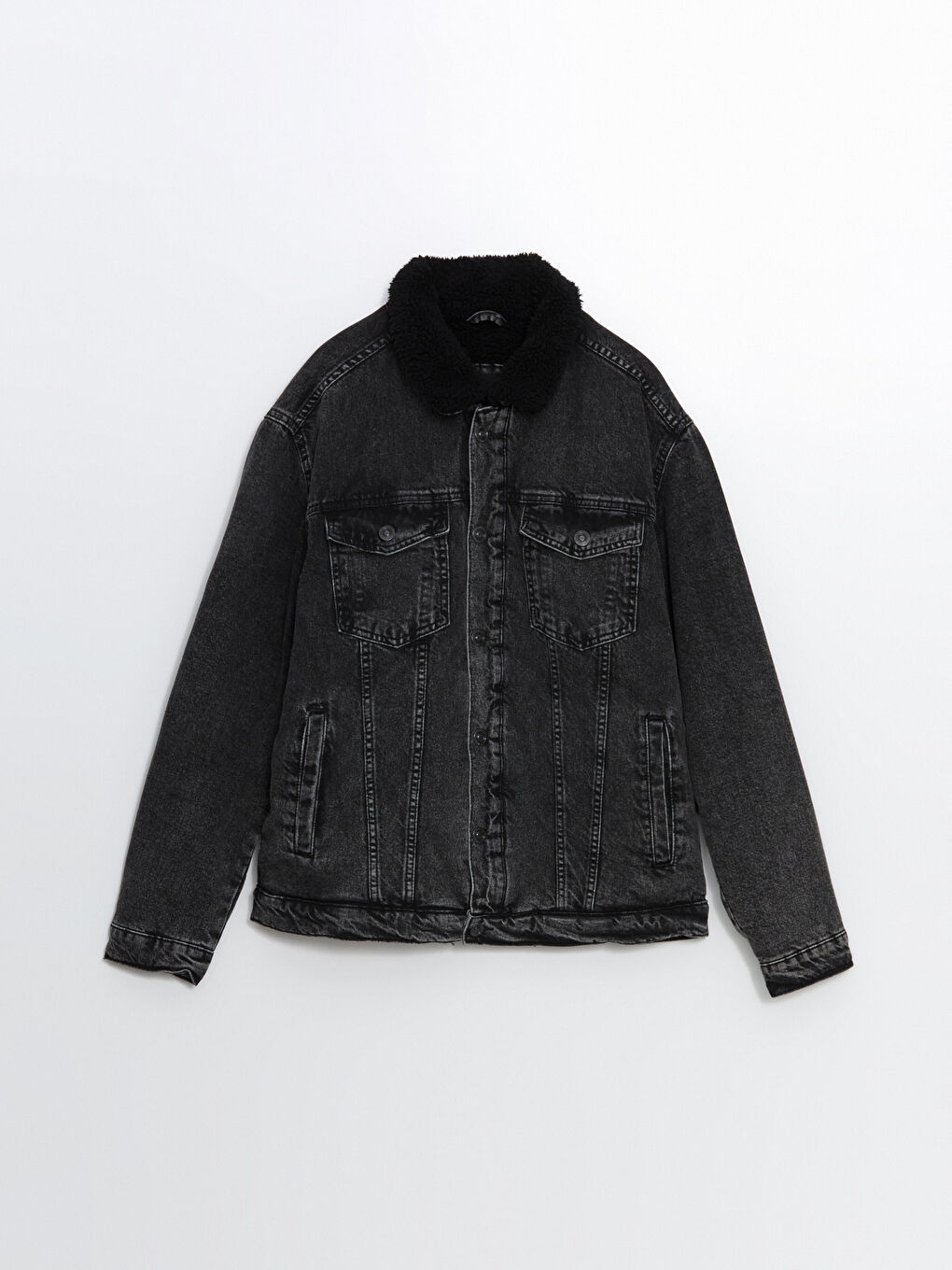 Siyah Rahat Kalıp Gömlek Yaka Erkek Jean Mont-5