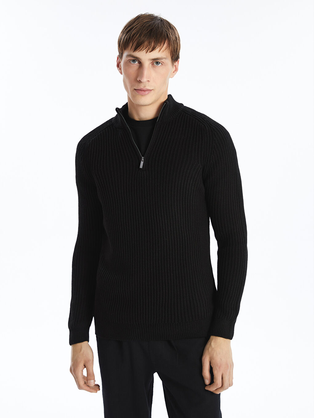 Funnel Neck Long Sleeve Men's Knitwear Sweater-1