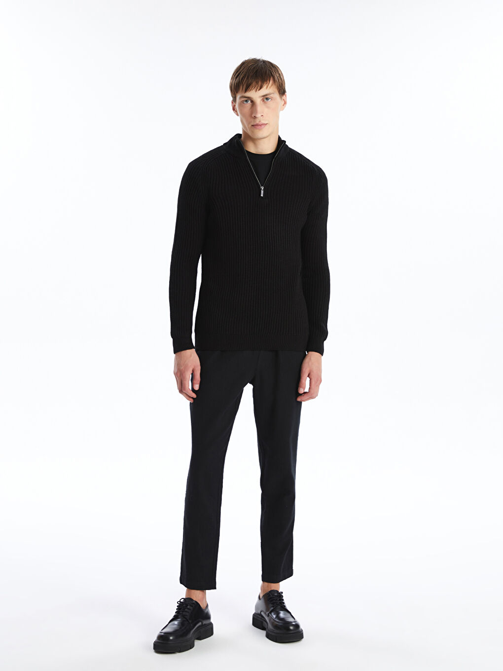 Funnel Neck Long Sleeve Men's Knitwear Sweater-2