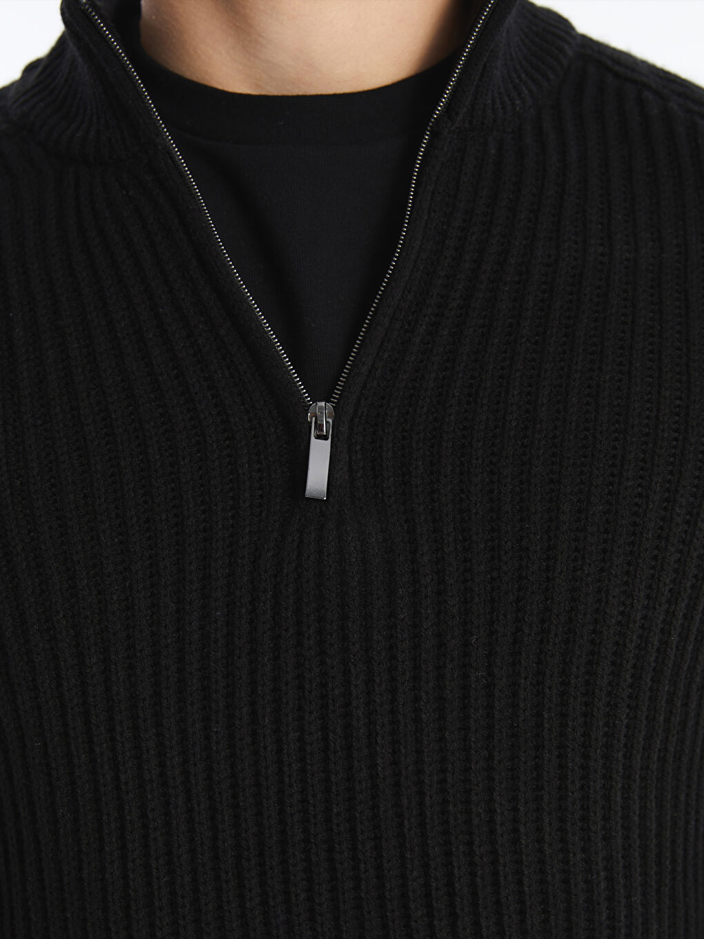 Funnel Neck Long Sleeve Men's Knitwear Sweater-3