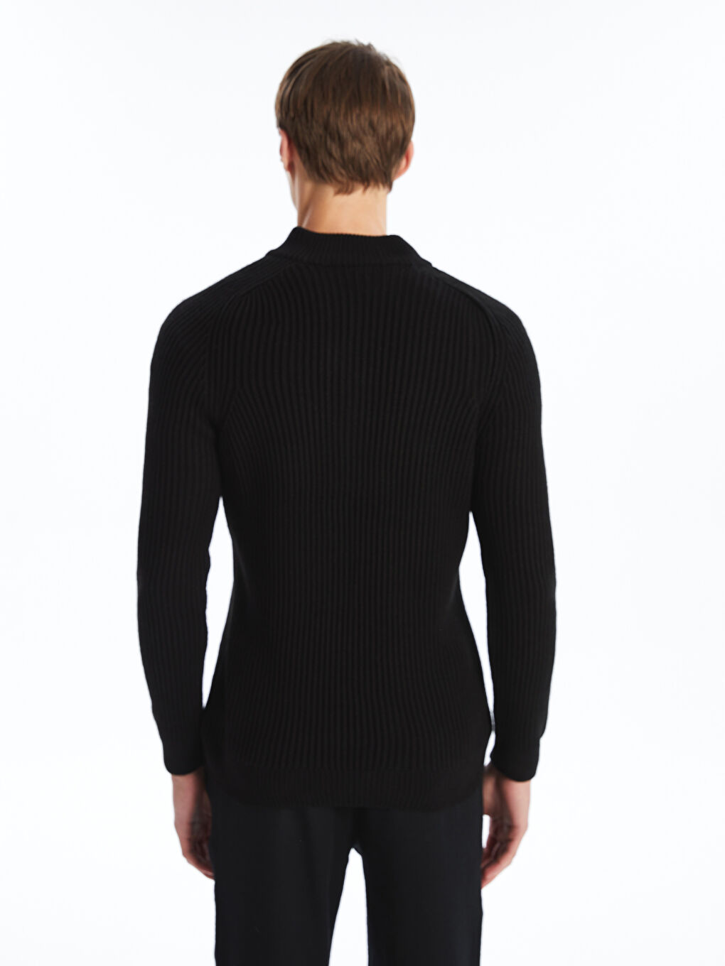 Funnel Neck Long Sleeve Men's Knitwear Sweater-4