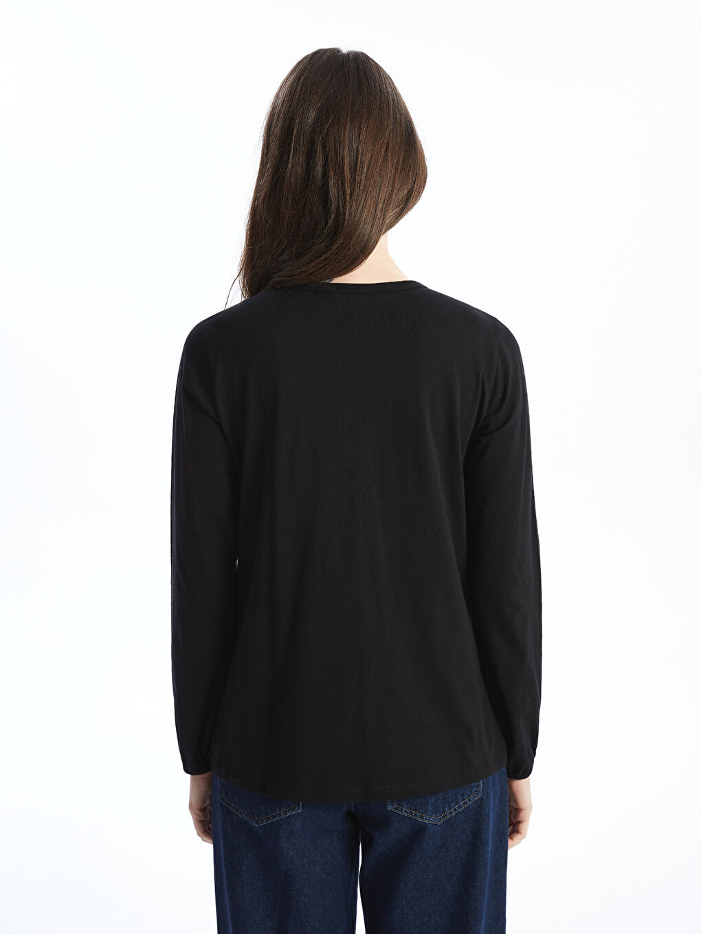 Siyah Bisiklet Yaka Nakışlı Bluz-4