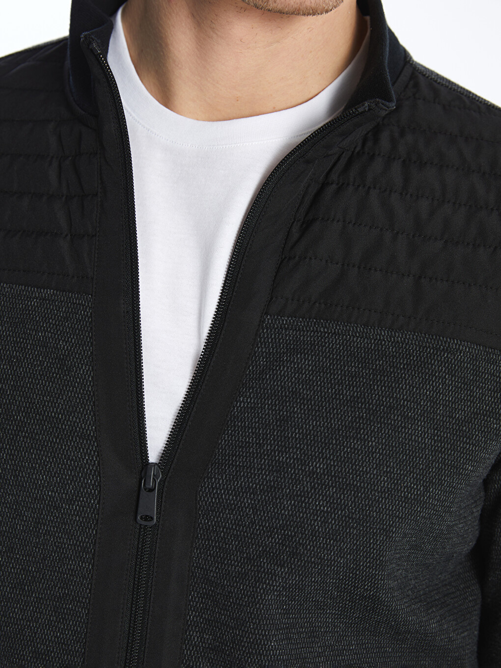 Siyah Dik Yaka Uzun Kollu Erkek Fermuarlı Sweatshirt-2