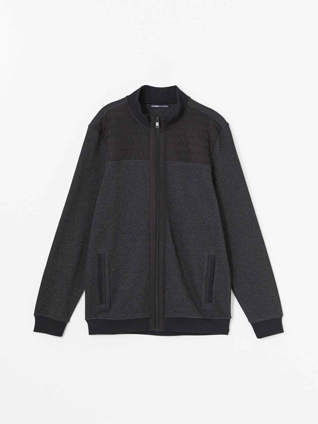 Siyah Dik Yaka Uzun Kollu Erkek Fermuarlı Sweatshirt-4
