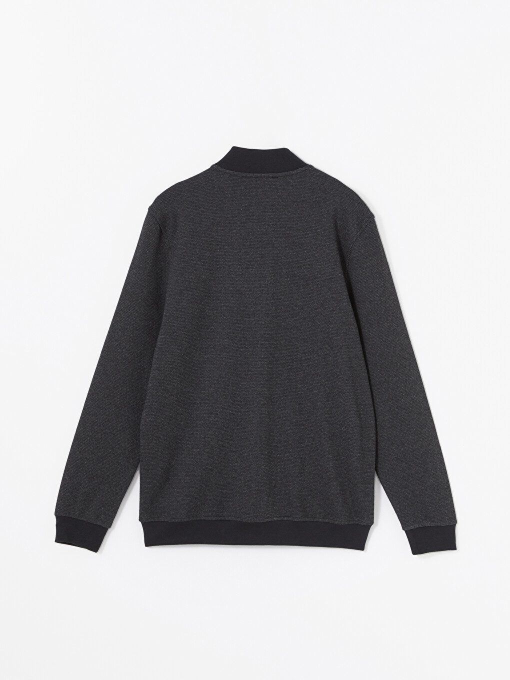 Siyah Dik Yaka Uzun Kollu Erkek Fermuarlı Sweatshirt-5