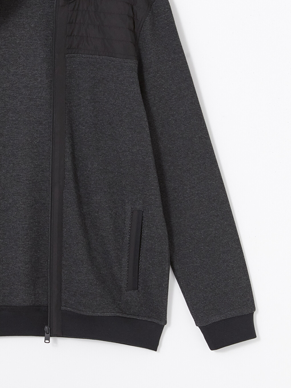 Siyah Dik Yaka Uzun Kollu Erkek Fermuarlı Sweatshirt-6