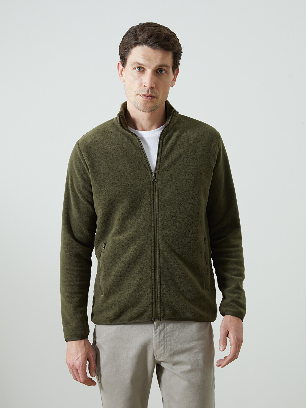 Funnel Neck Long Sleeve Men's Polar Cardigan