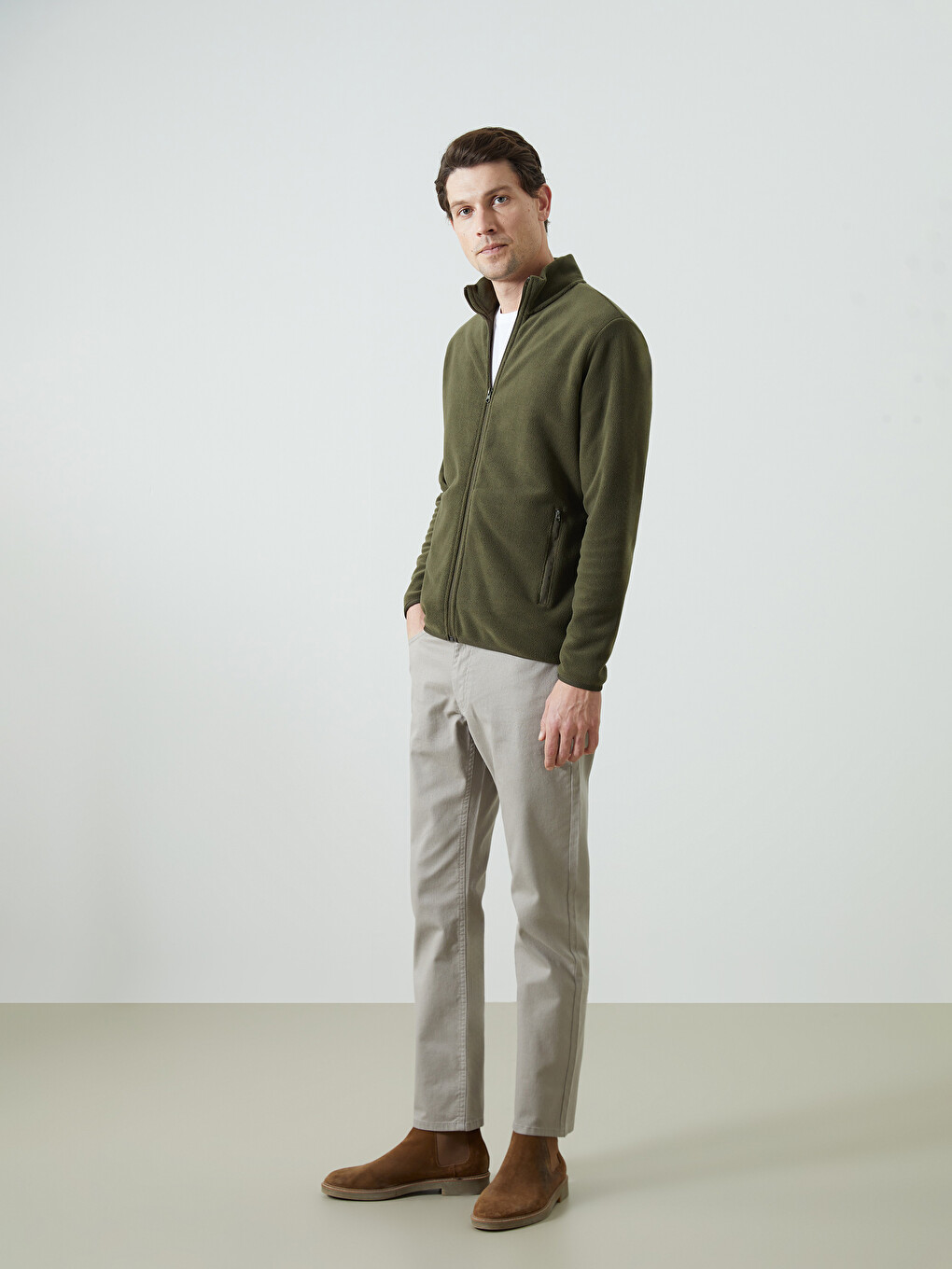 Funnel Neck Long Sleeve Men's Polar Cardigan-1