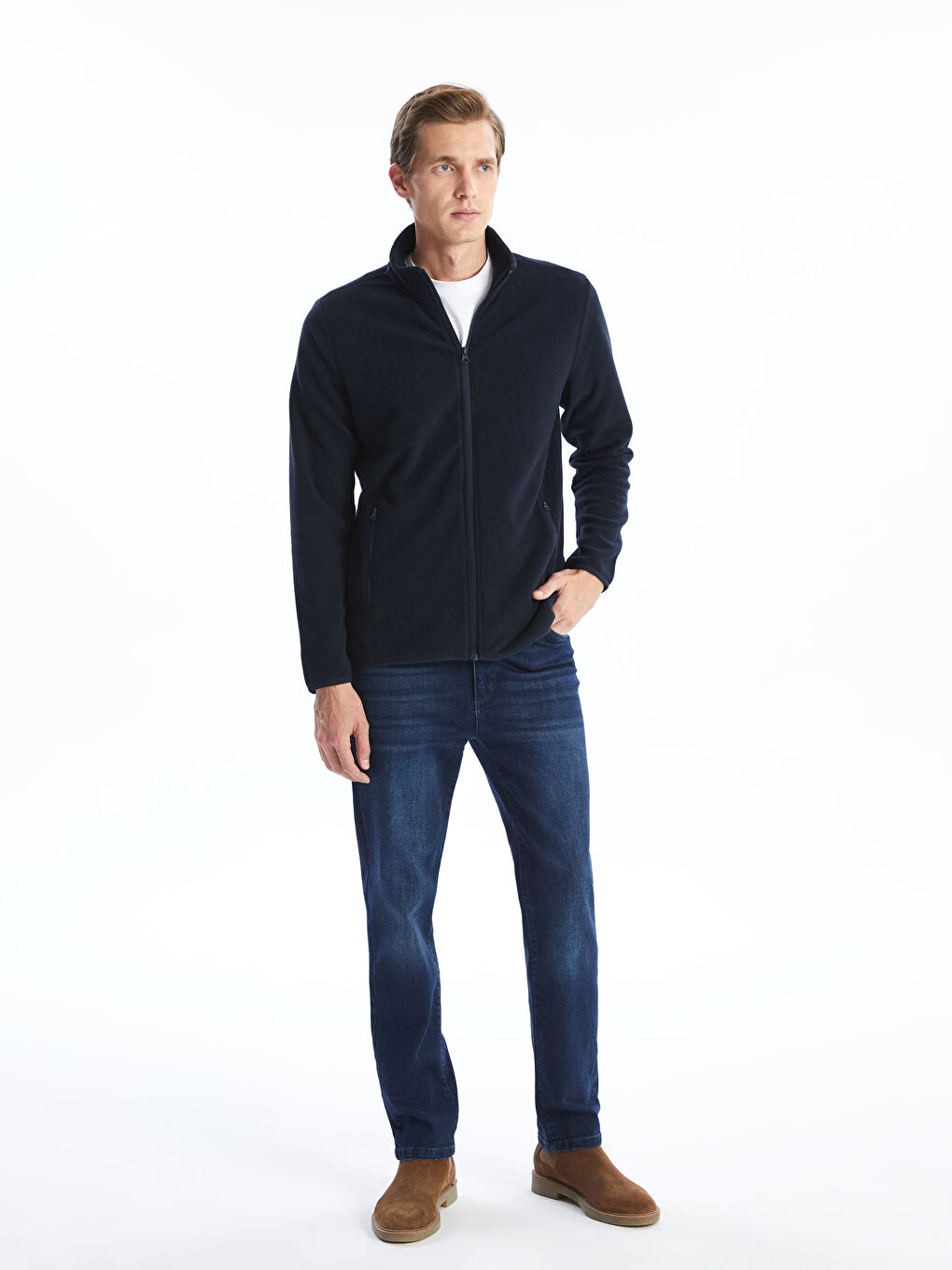 Cardigan Polar cu Mânecă Lungă și Guler Tip Pâlnie pentru Bărbați-1