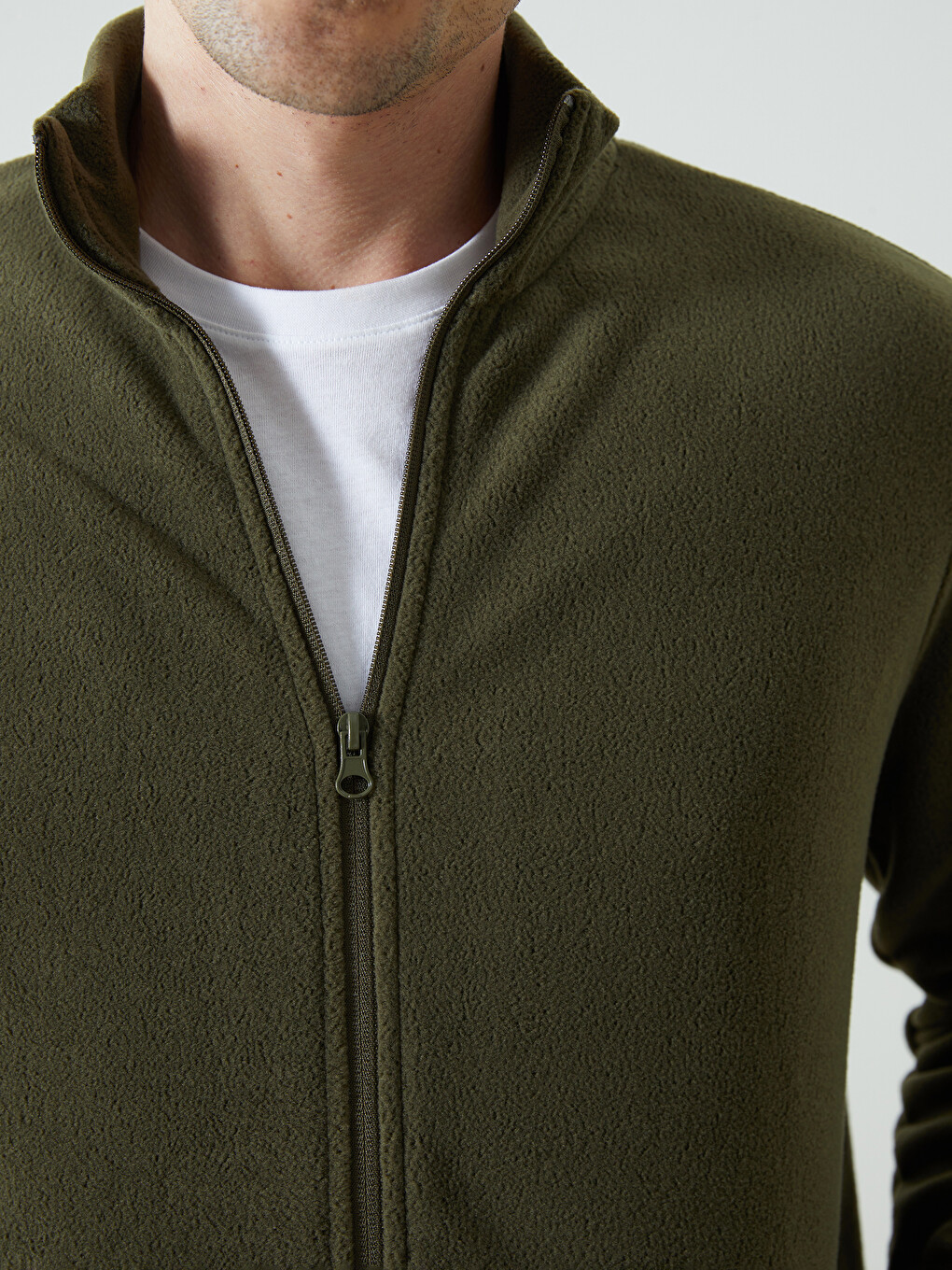 Funnel Neck Long Sleeve Men's Polar Cardigan-2