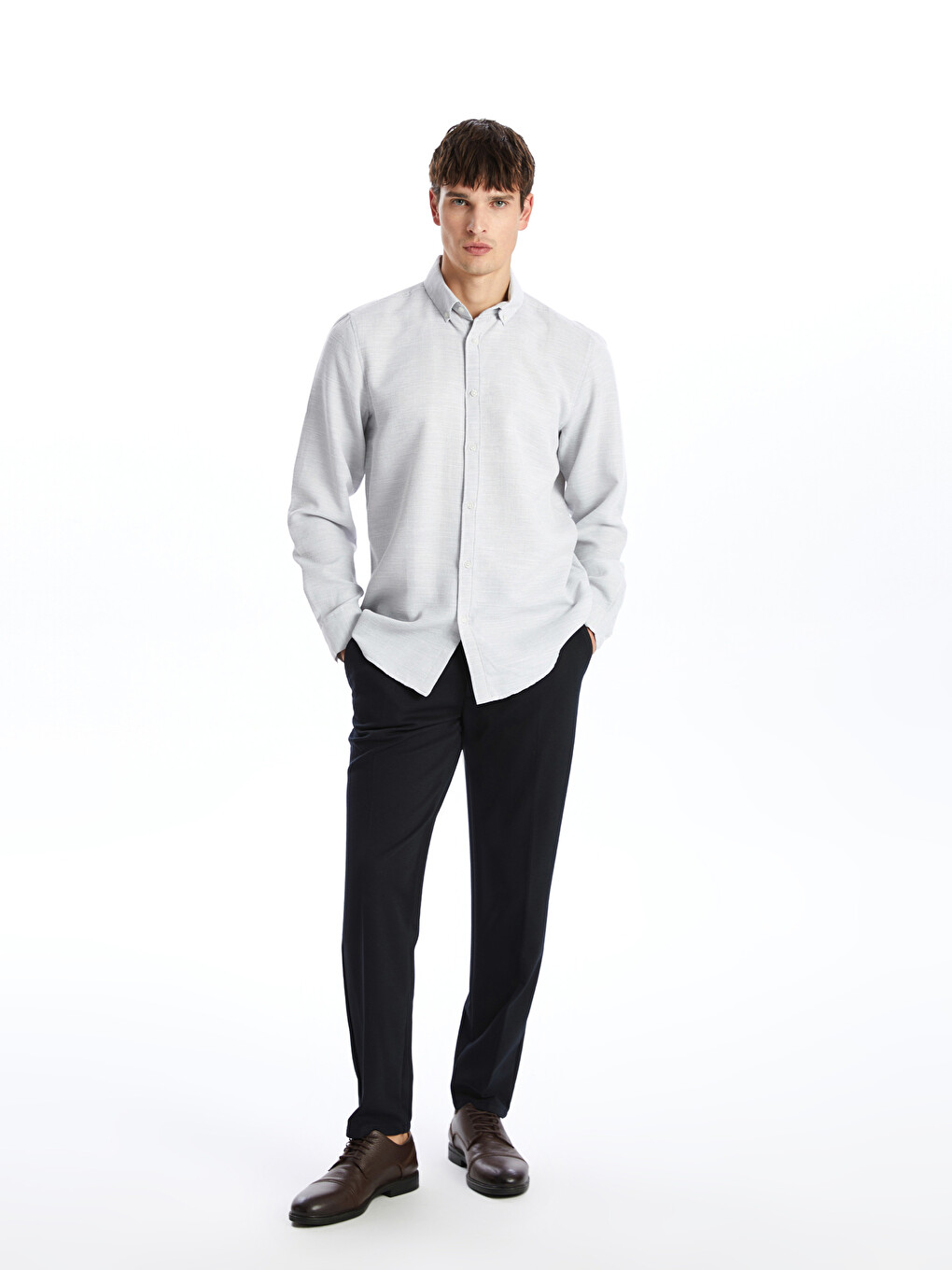 Slim Fit Uzun Kollu Armürlü Erkek Dokulu Gömlek-1