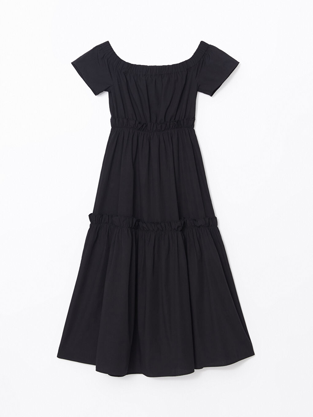Slash Neck Plain Short Sleeve Dress-8
