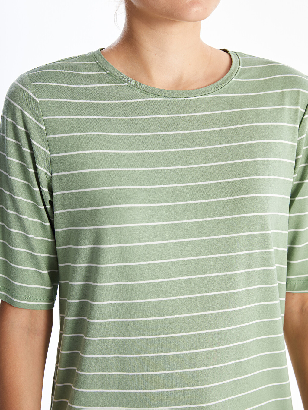 Crew Neck Striped Short Sleeve Women's T-shirt-2