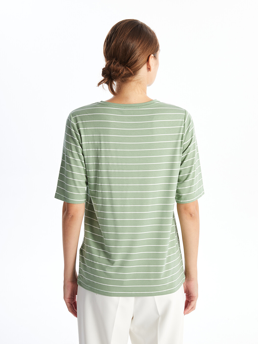 Crew Neck Striped Short Sleeve Women's T-shirt-3