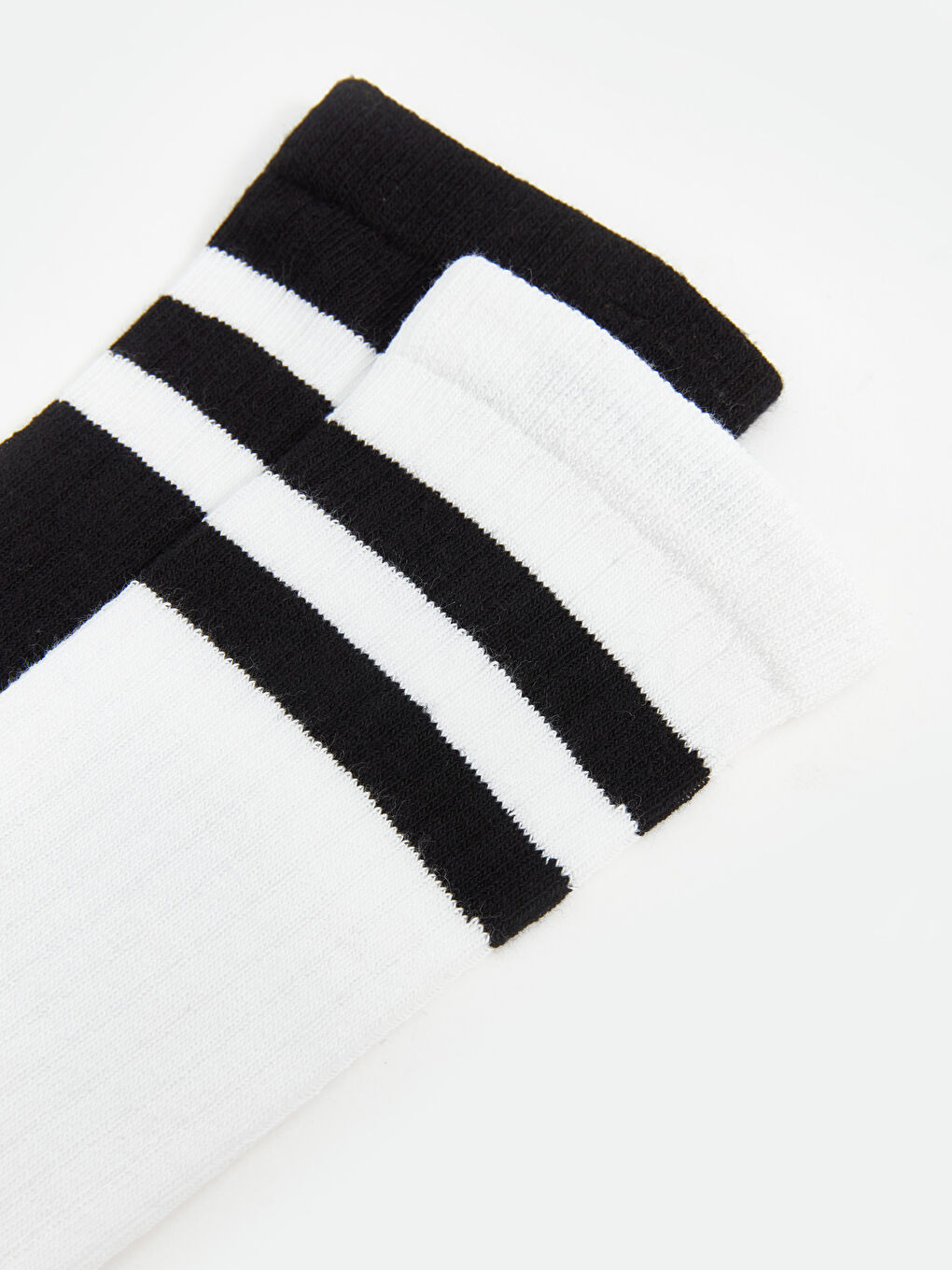 Ekru Çizgili Kız Çocuk Diz Altı Çorap 2'li-2