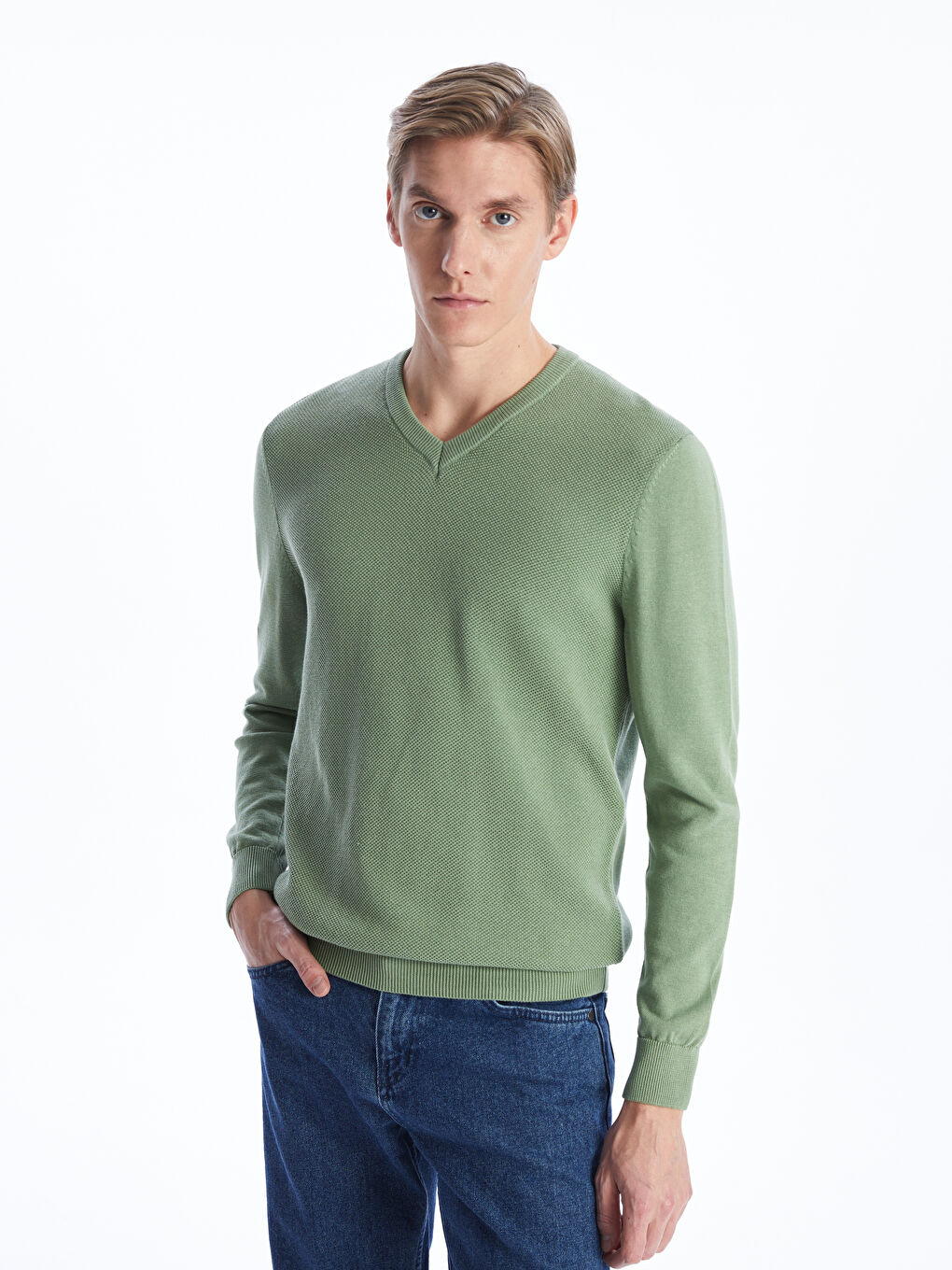 V Neck Long Sleeve Men's Knitwear Sweater -W40013Z8-GX7