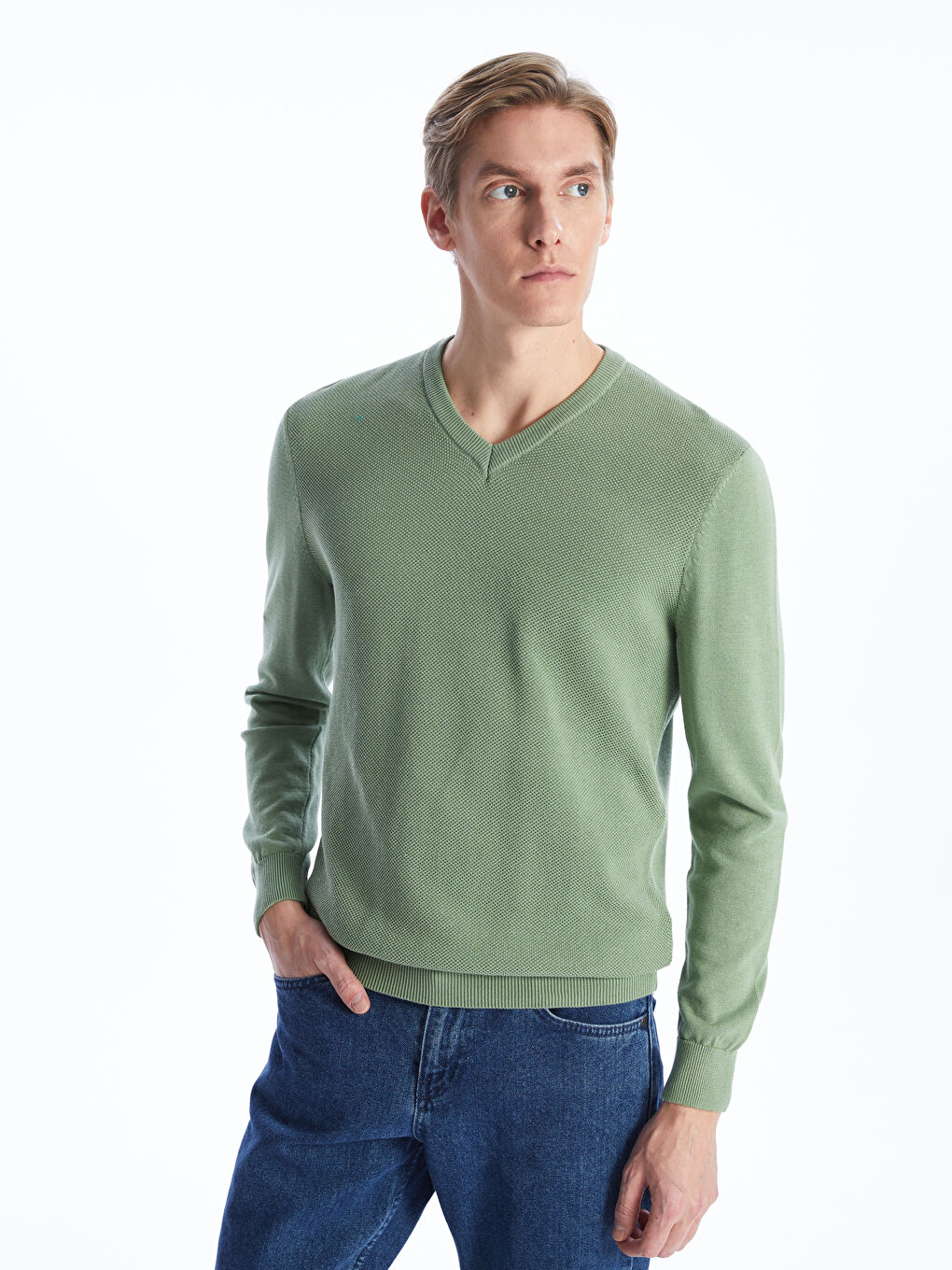 V Neck Long Sleeve Men's Knitwear Sweater -W40013Z8-GX7