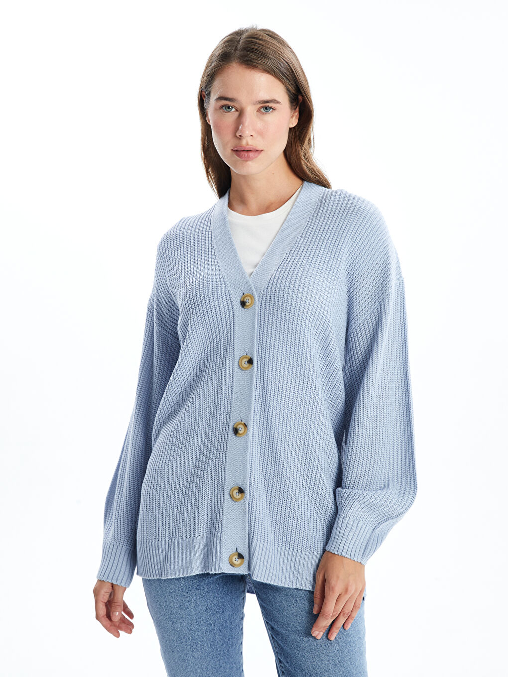 Кардиган из трикотажа с V-образным вырезом, оверсайз, для женщин