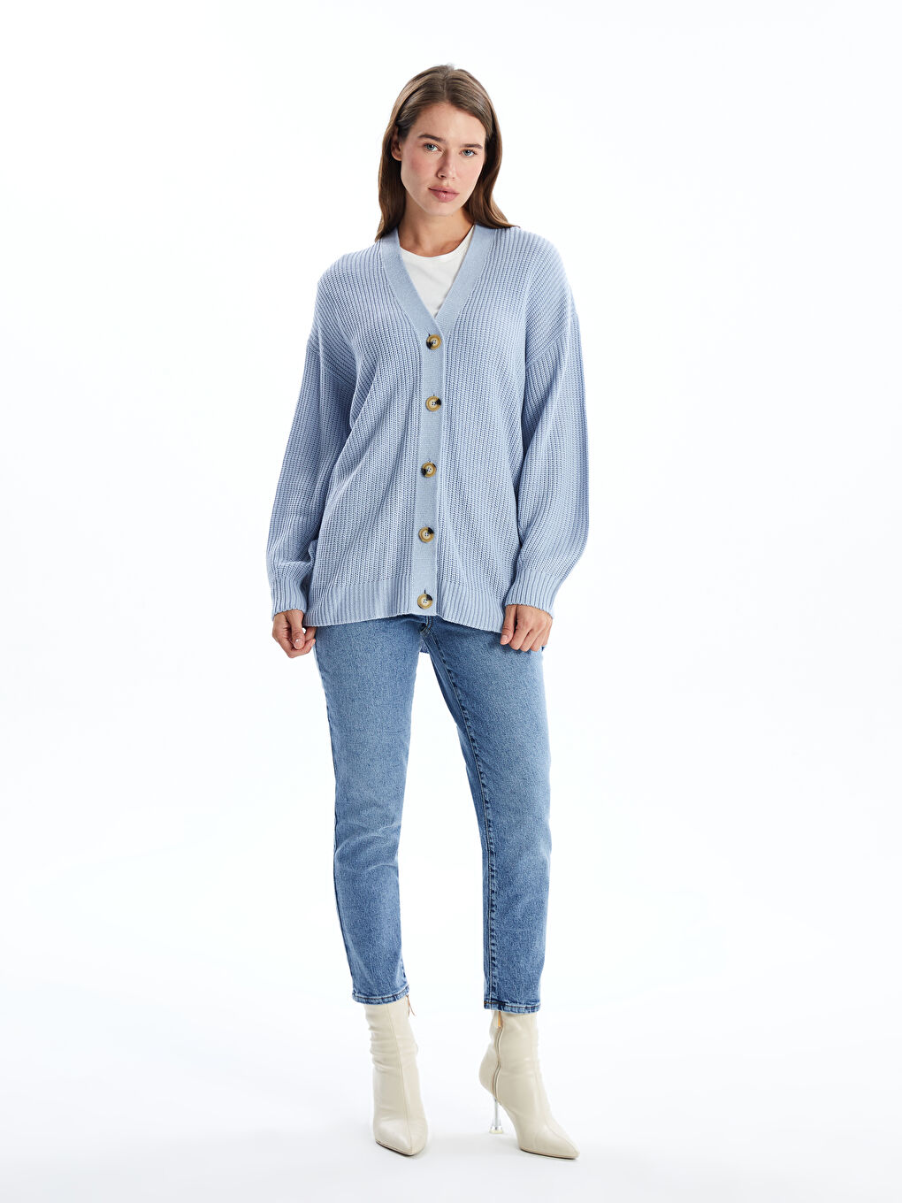 Кардиган из трикотажа с V-образным вырезом, оверсайз, для женщин-1