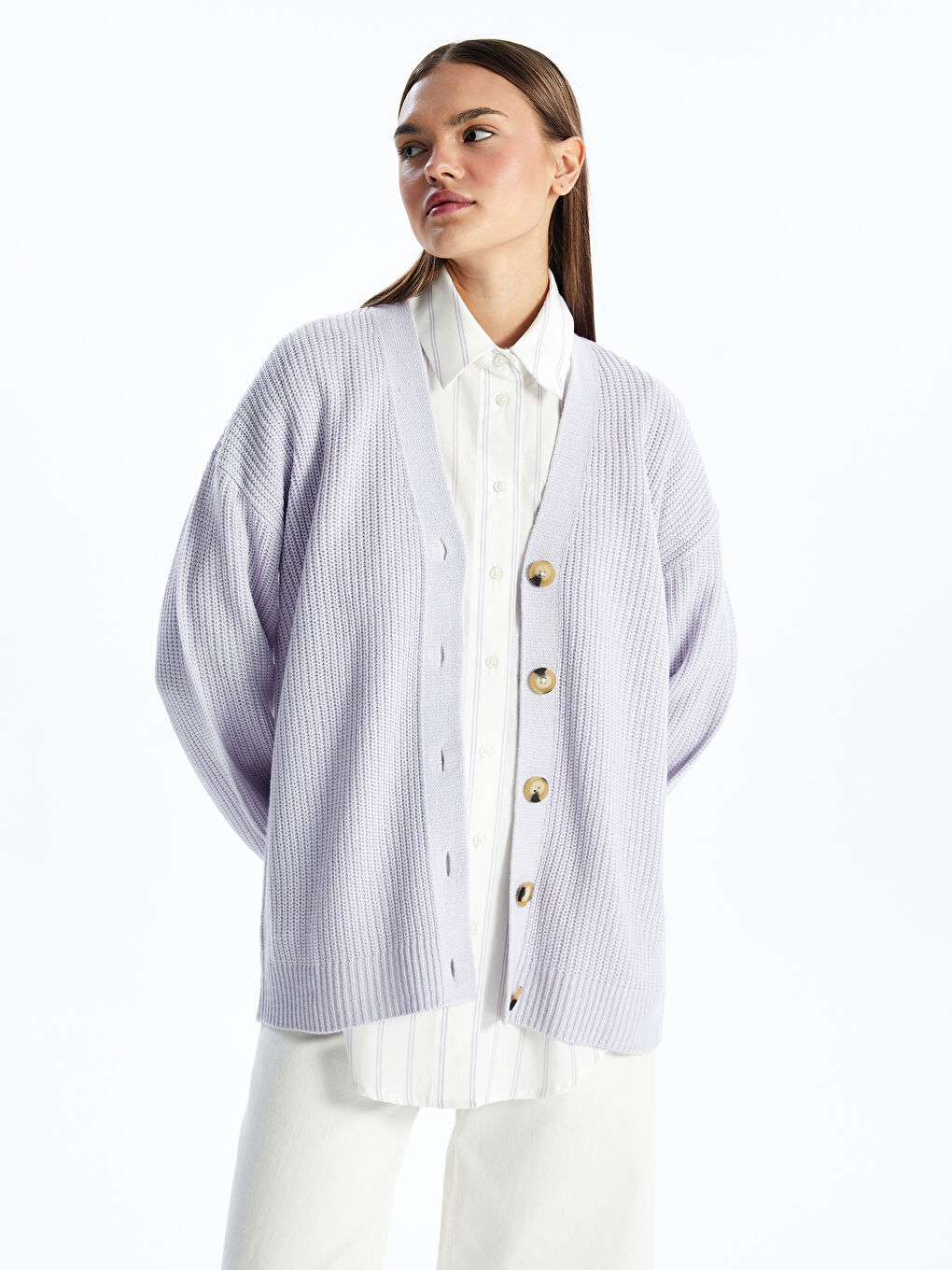 Cardigan en Tricot Oversize pour Femmes à Encolure en V