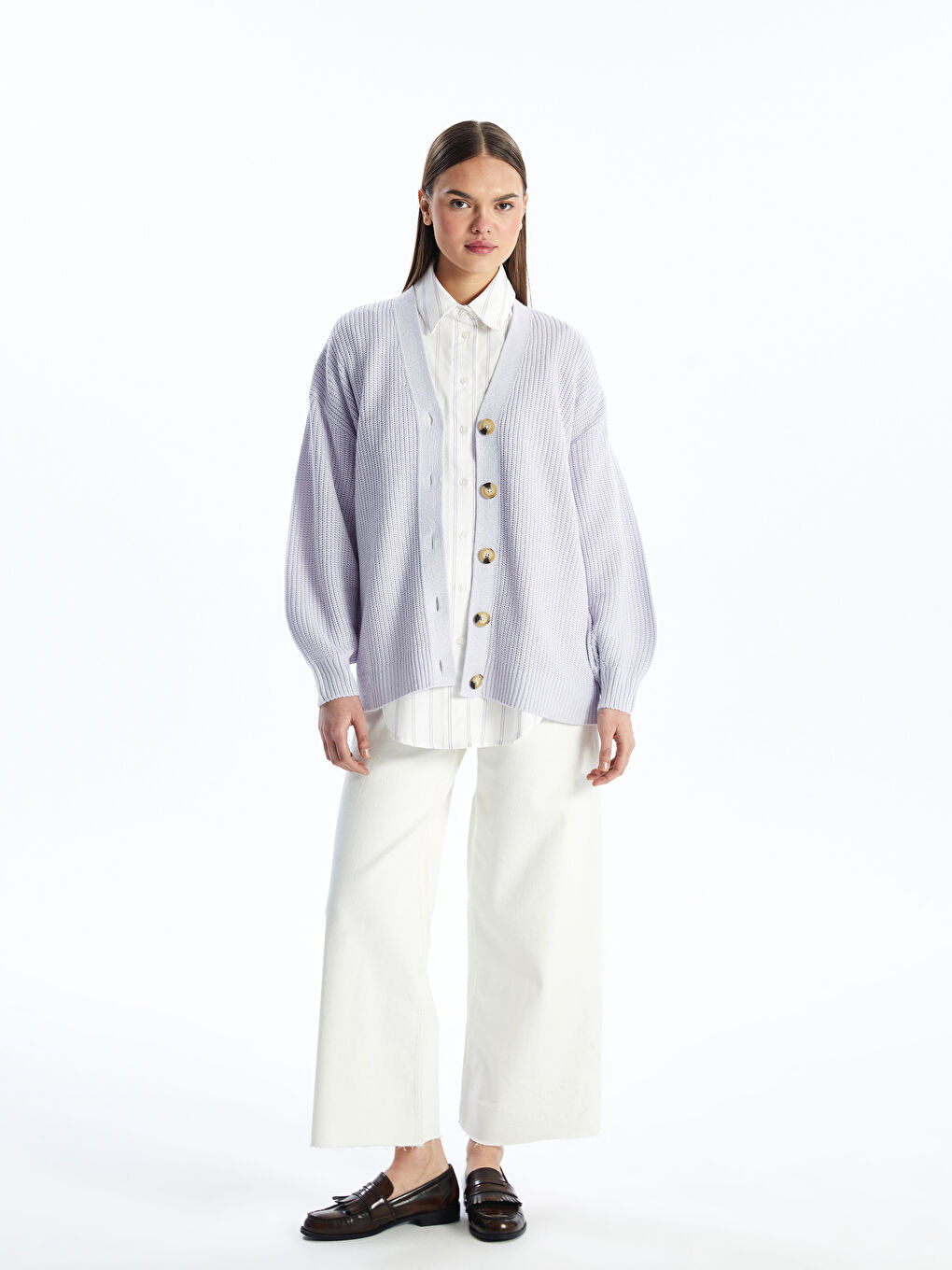 Cardigan en Tricot Oversize pour Femmes à Encolure en V-2