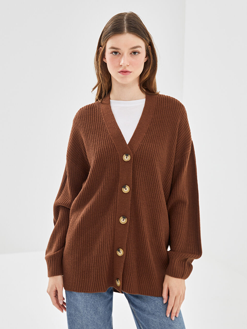 Cardigan en Tricot Oversize pour Femmes à Encolure en V