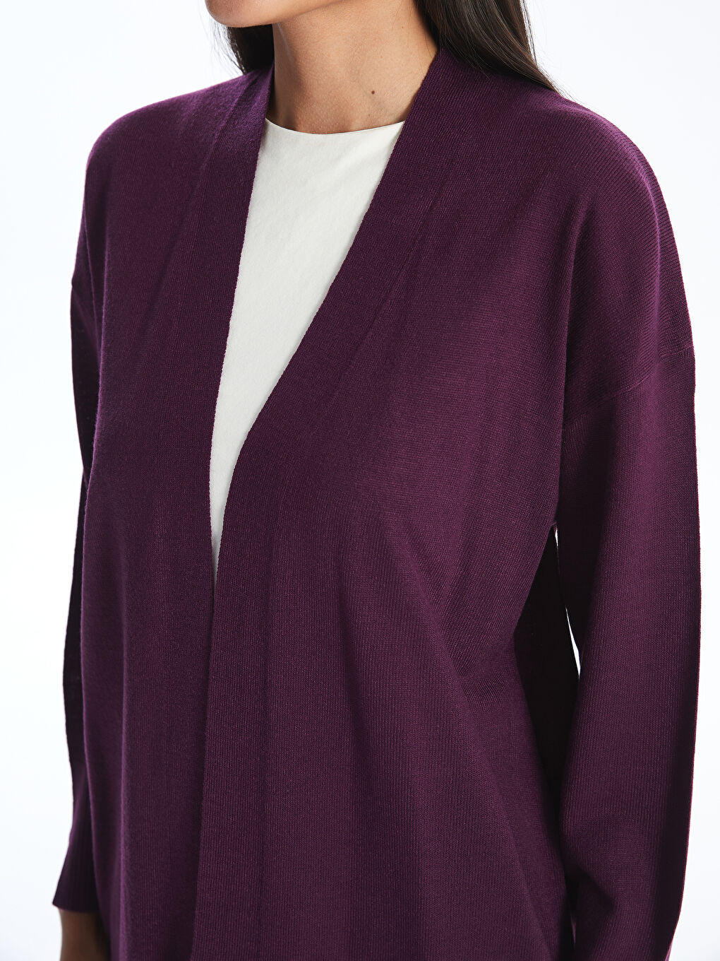 كارديجان نسائي بياقة شال مُخَطَّط بأكمام طويلة-2