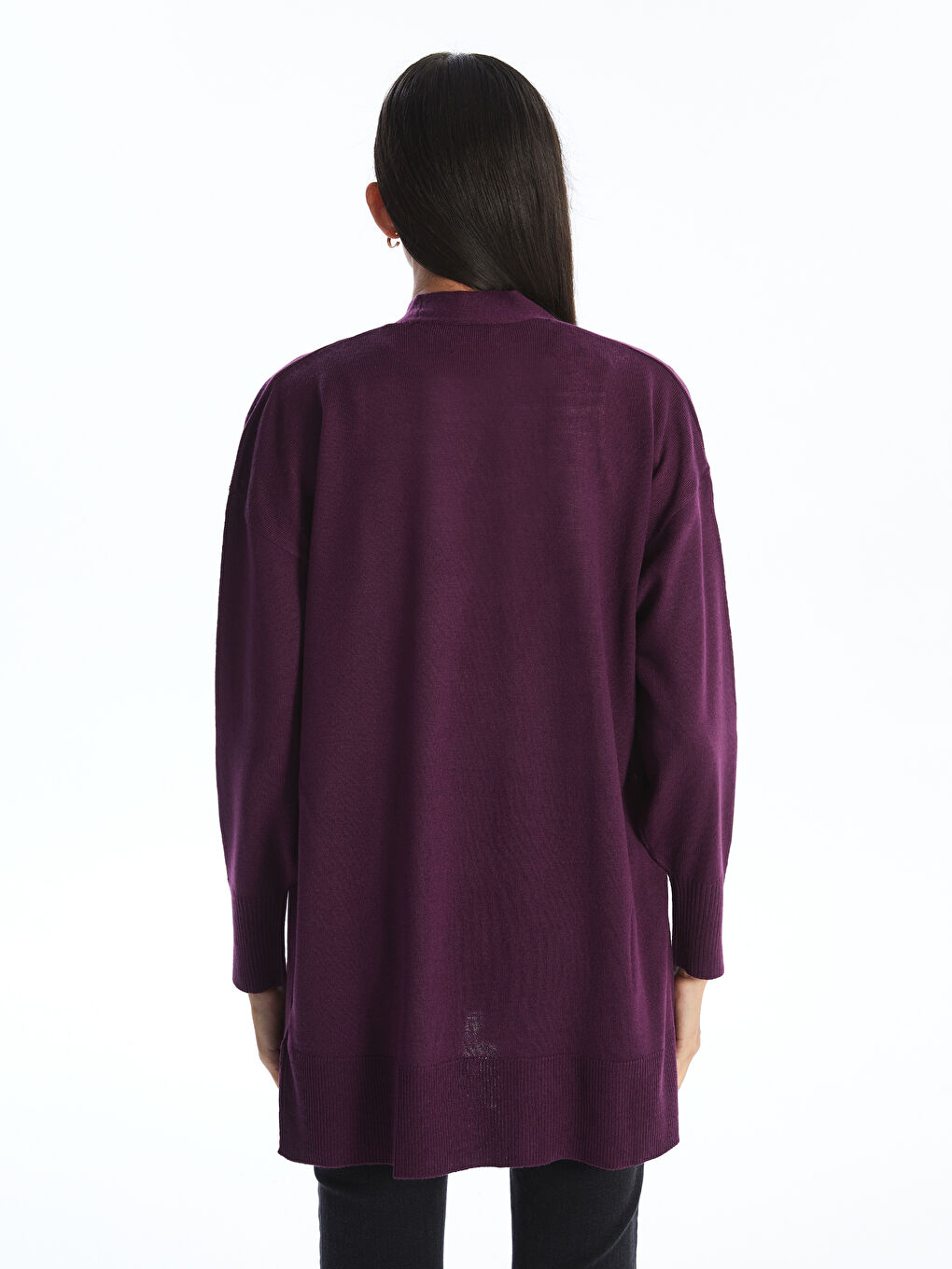 كارديجان نسائي بياقة شال مُخَطَّط بأكمام طويلة-3