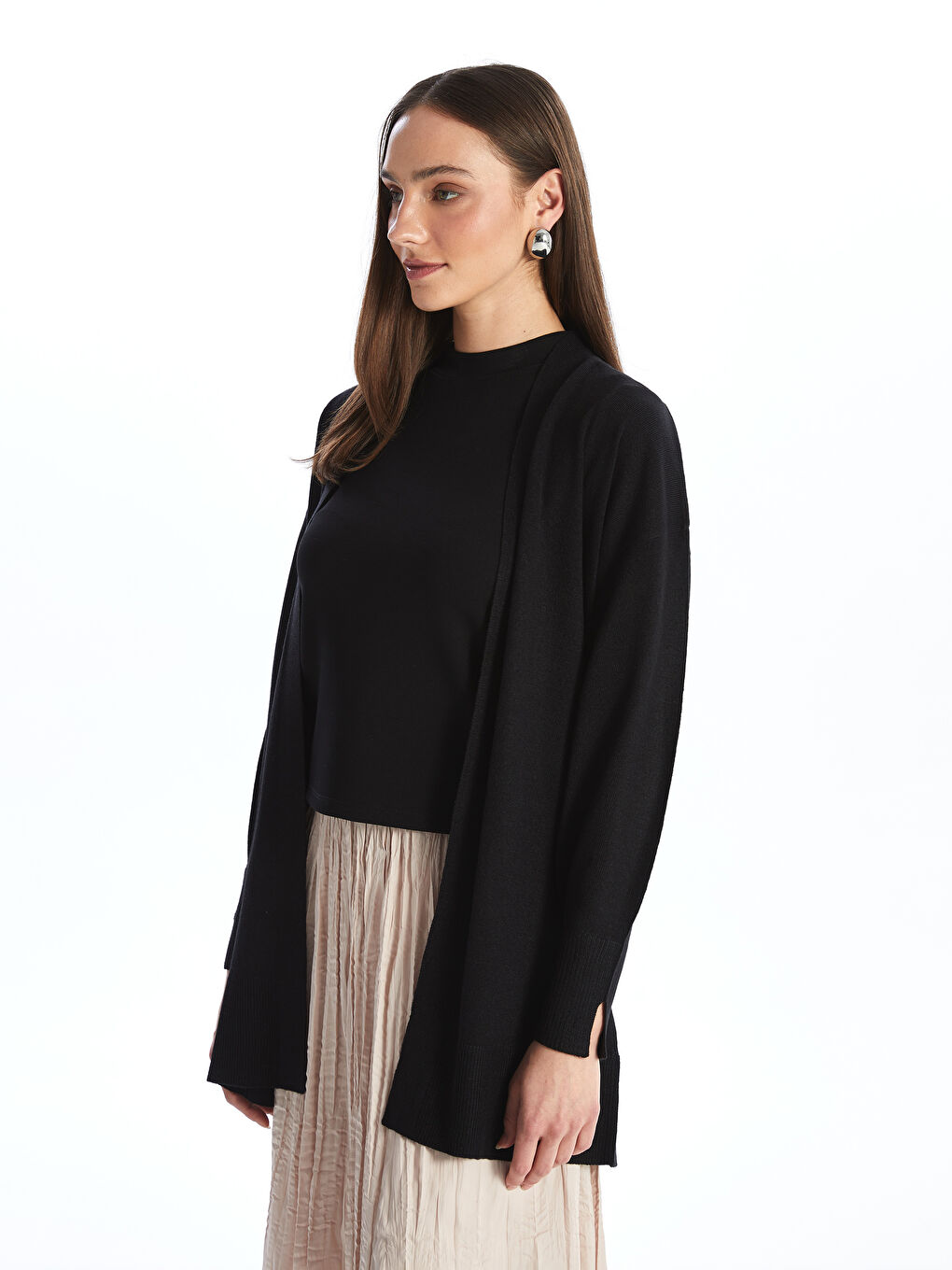 Cardigan pour Femmes à Col Châle Rayé à Manches Longues-1
