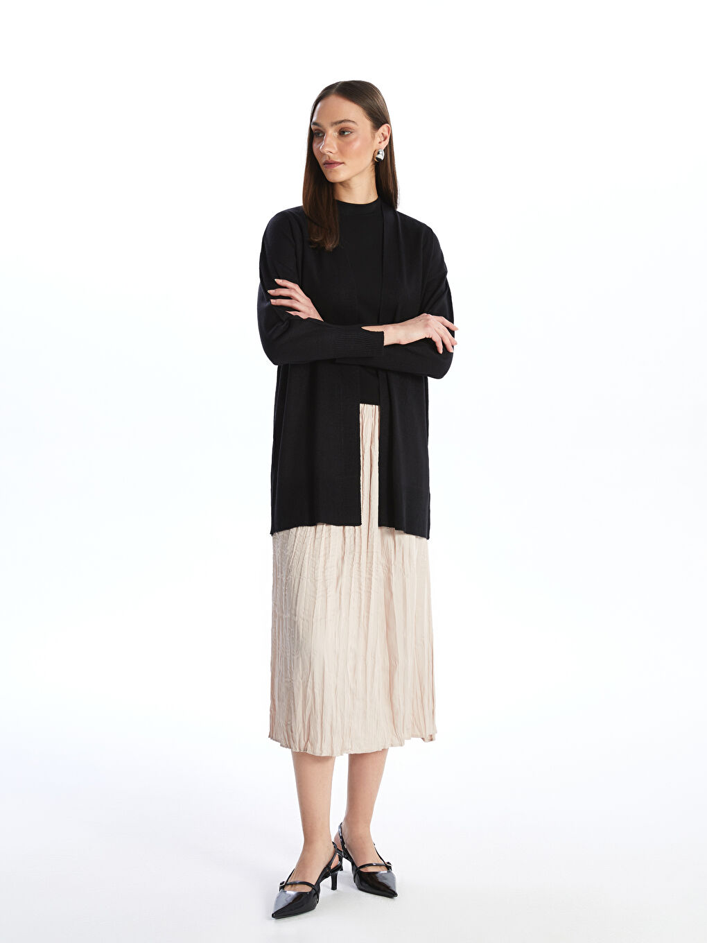 Cardigan pour Femmes à Col Châle Rayé à Manches Longues-2
