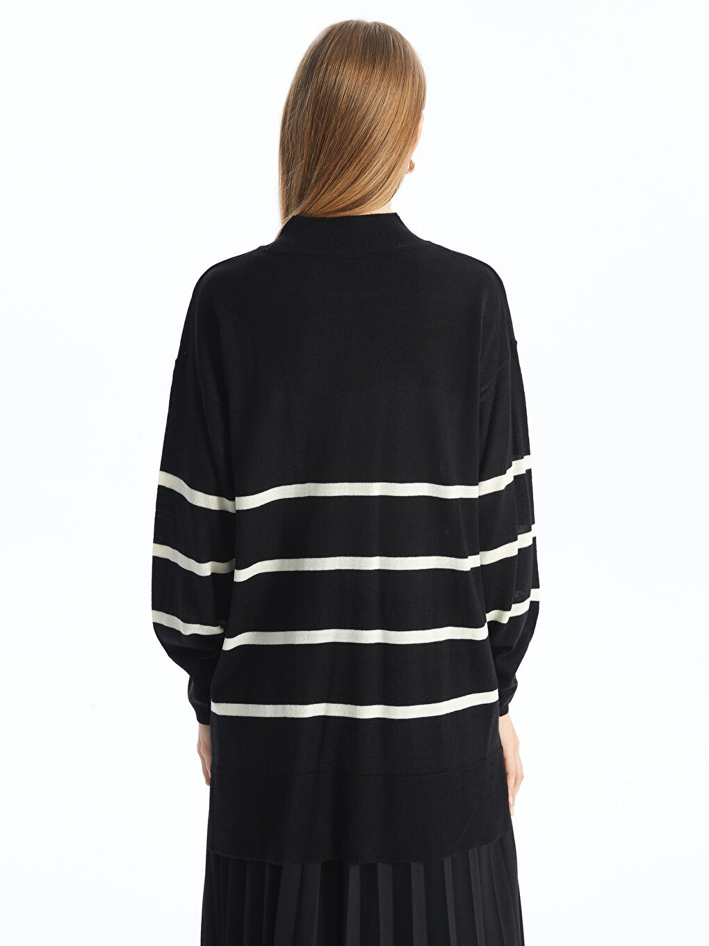 LCW Modest Half Turtleneck Striped Long Sleeve Women's Knitwear Tunic -W40028Z8-LEG