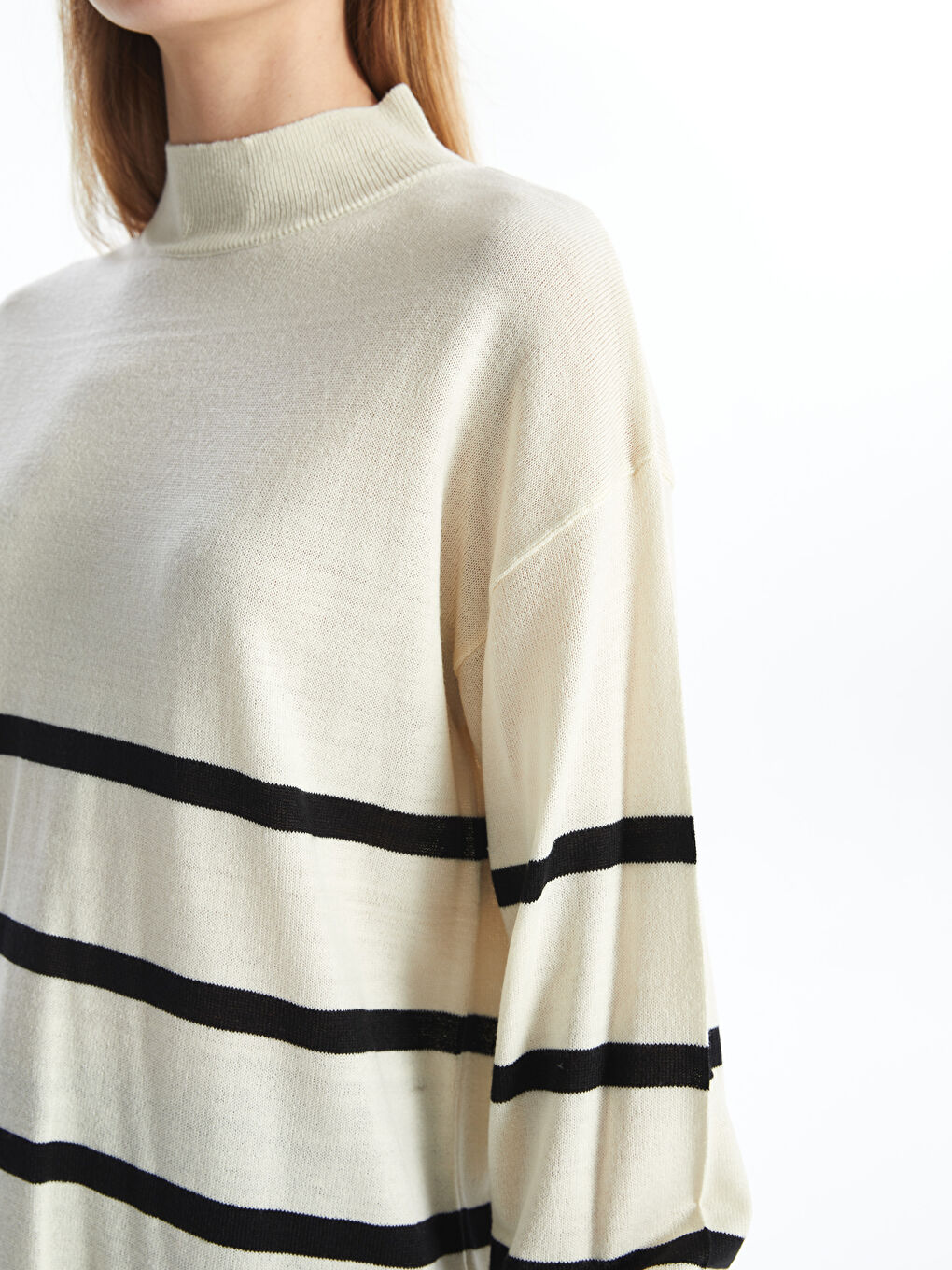 Half Turtleneck Striped Long Sleeve Women's Knitwear Tunic-2