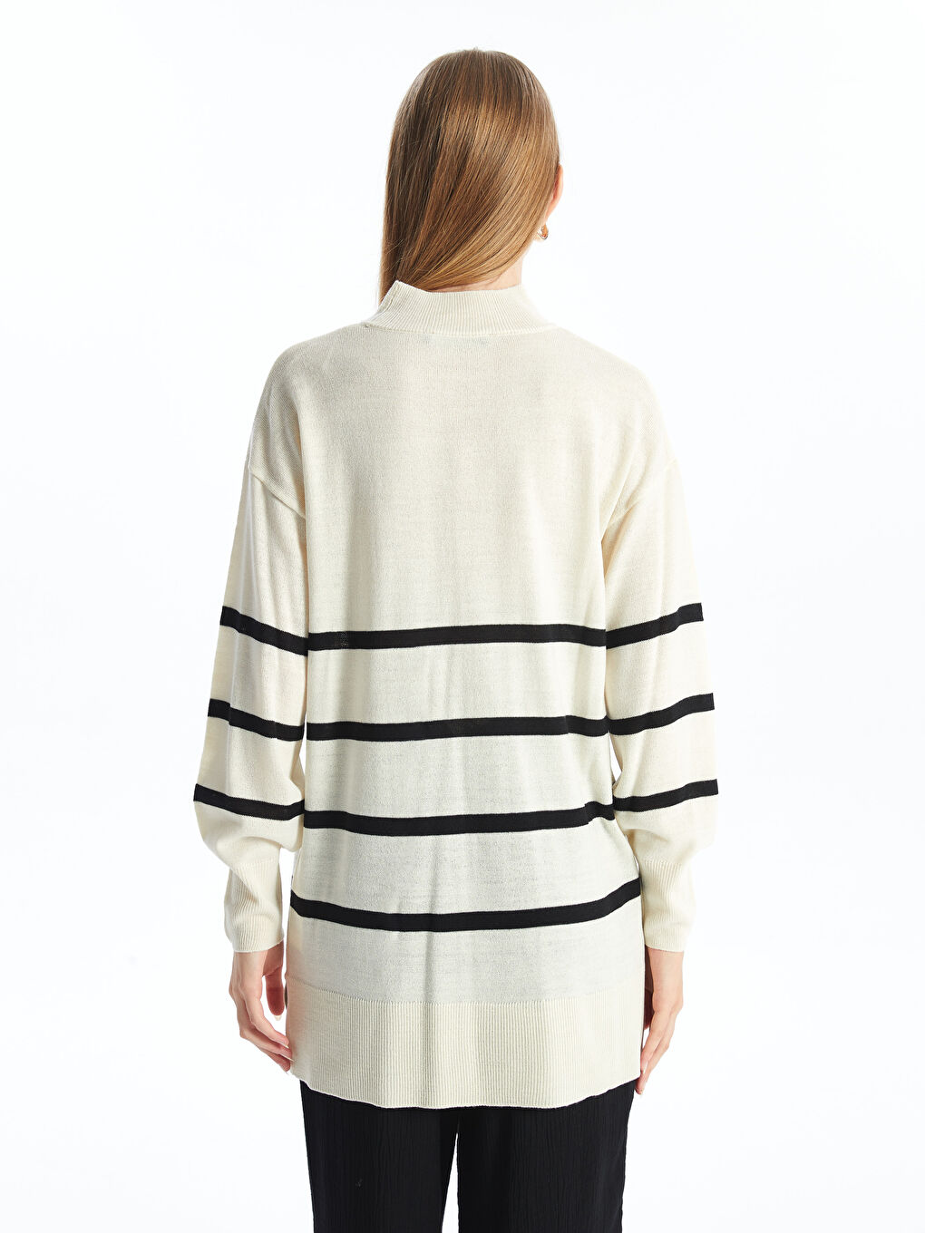 Half Turtleneck Striped Long Sleeve Women's Knitwear Tunic-3